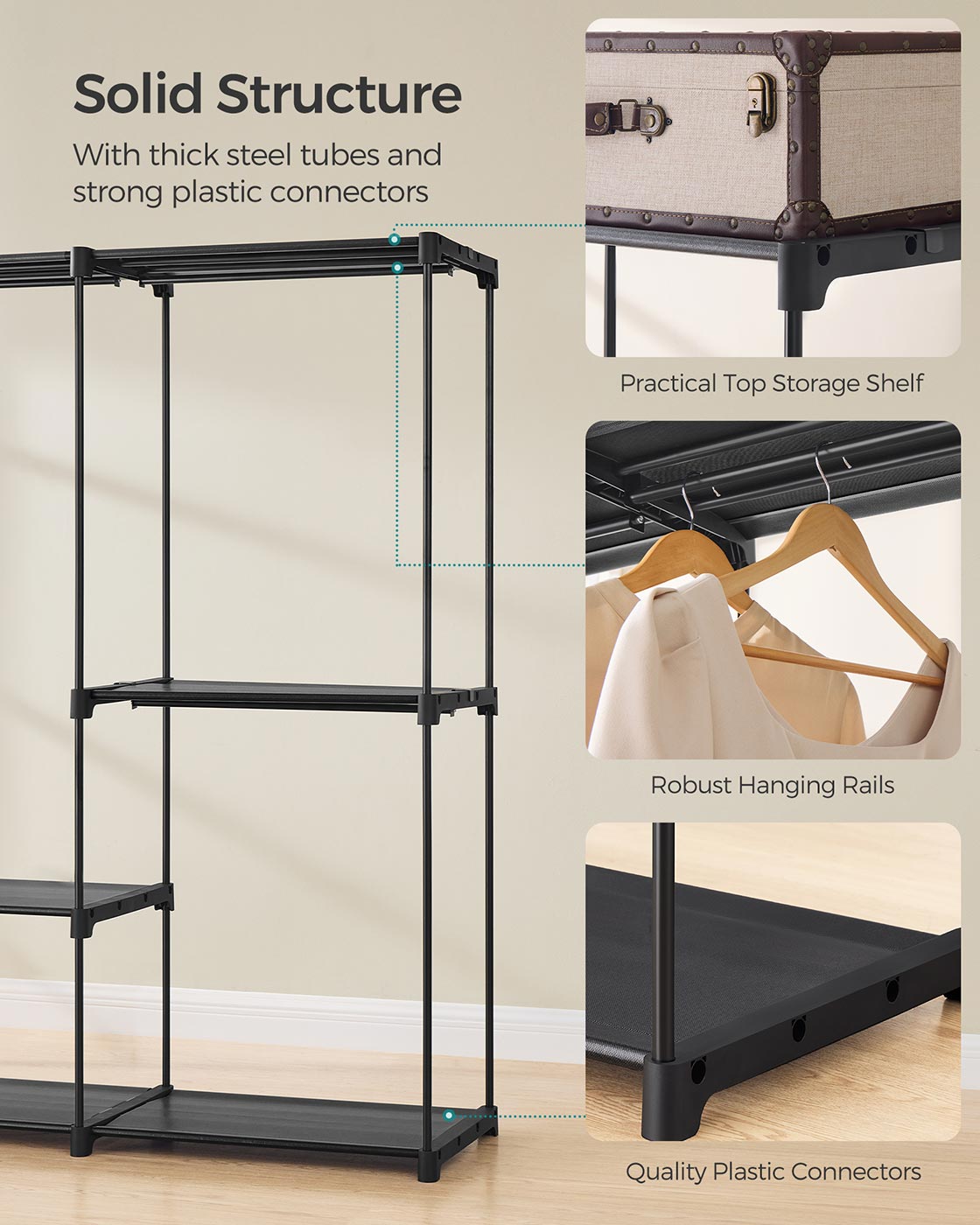 Portable Closet - Fabric - Ink Black - Freestanding Wardrobe with Clothes Rails