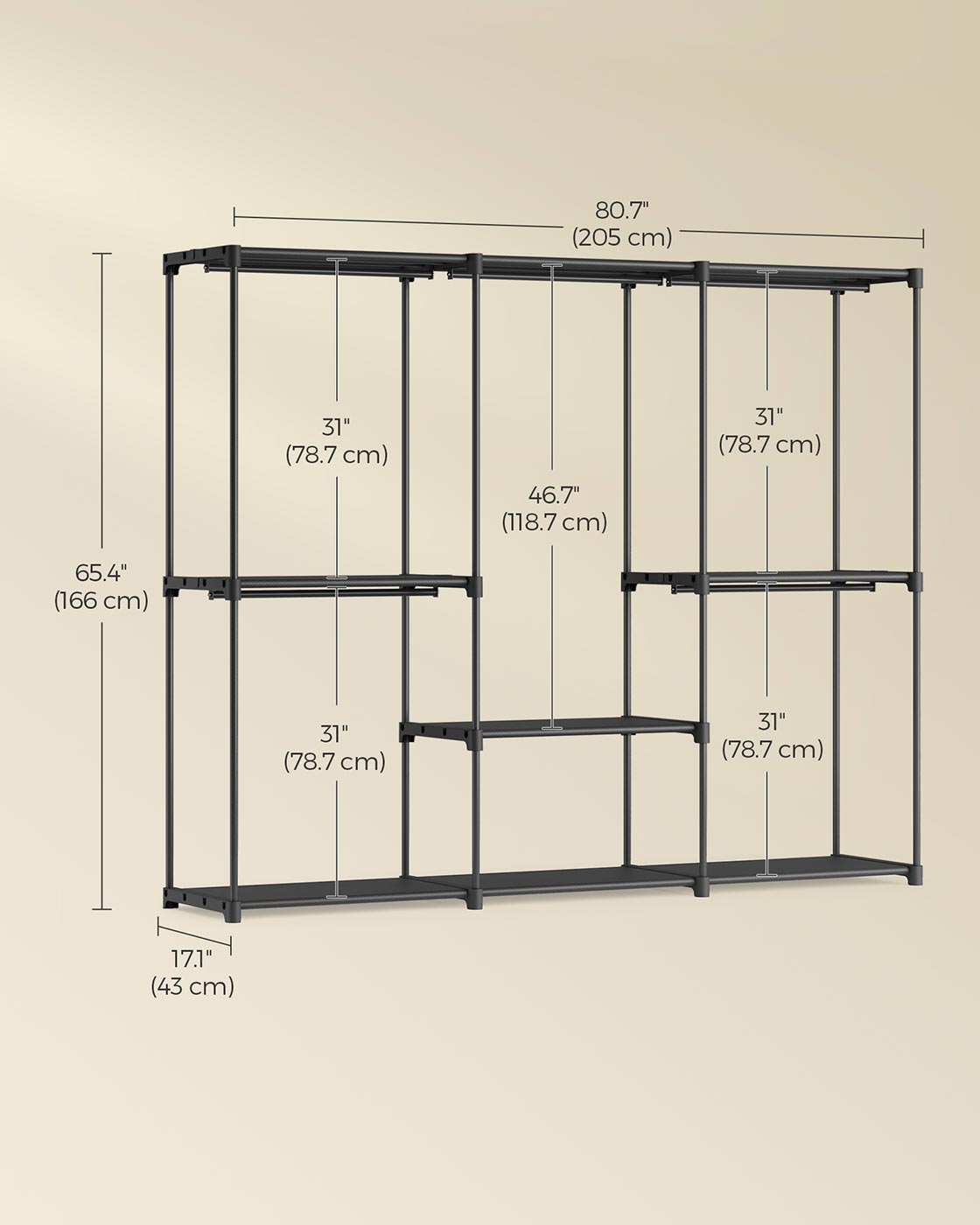 Portable Closet - Fabric - Ink Black - Freestanding Wardrobe with Clothes Rails