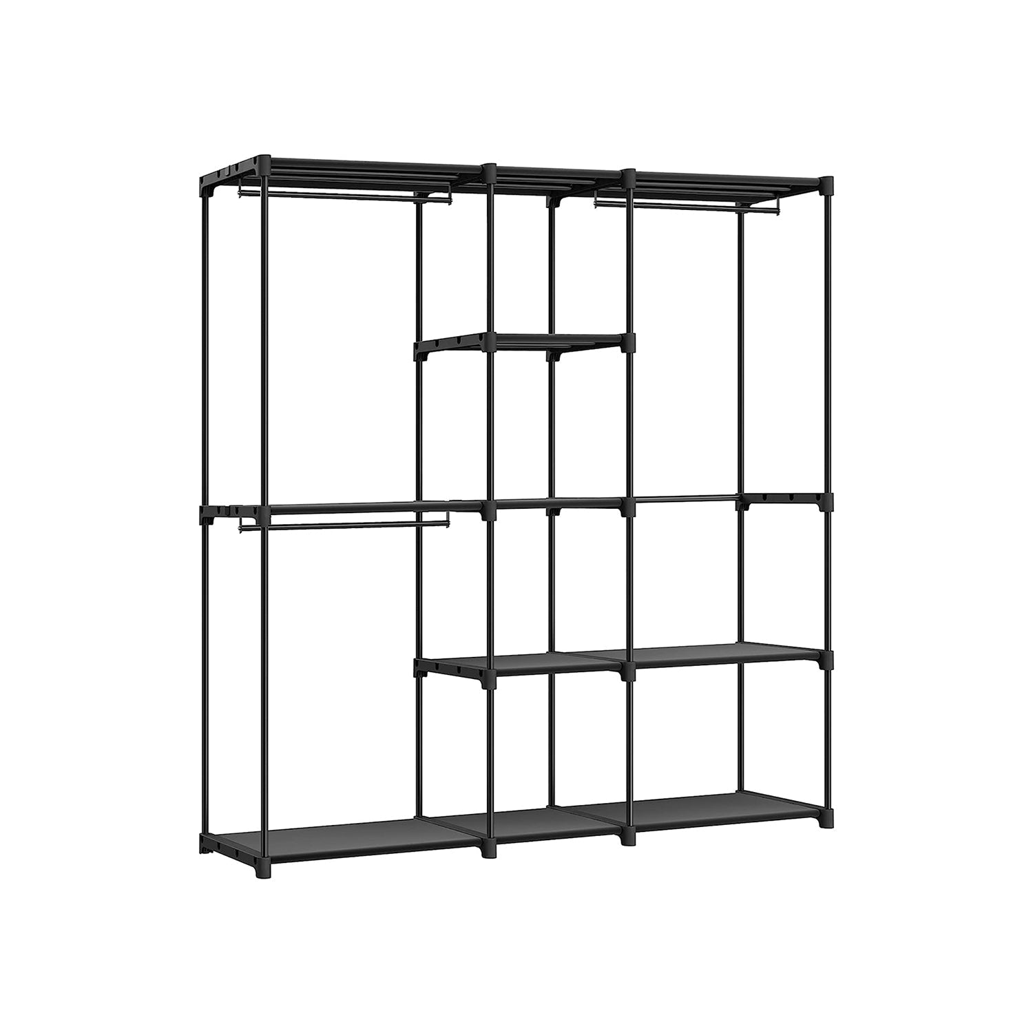 Portable Open Wardrobe - Fabric - Black - Freestanding with Clothes Rails and Shelves