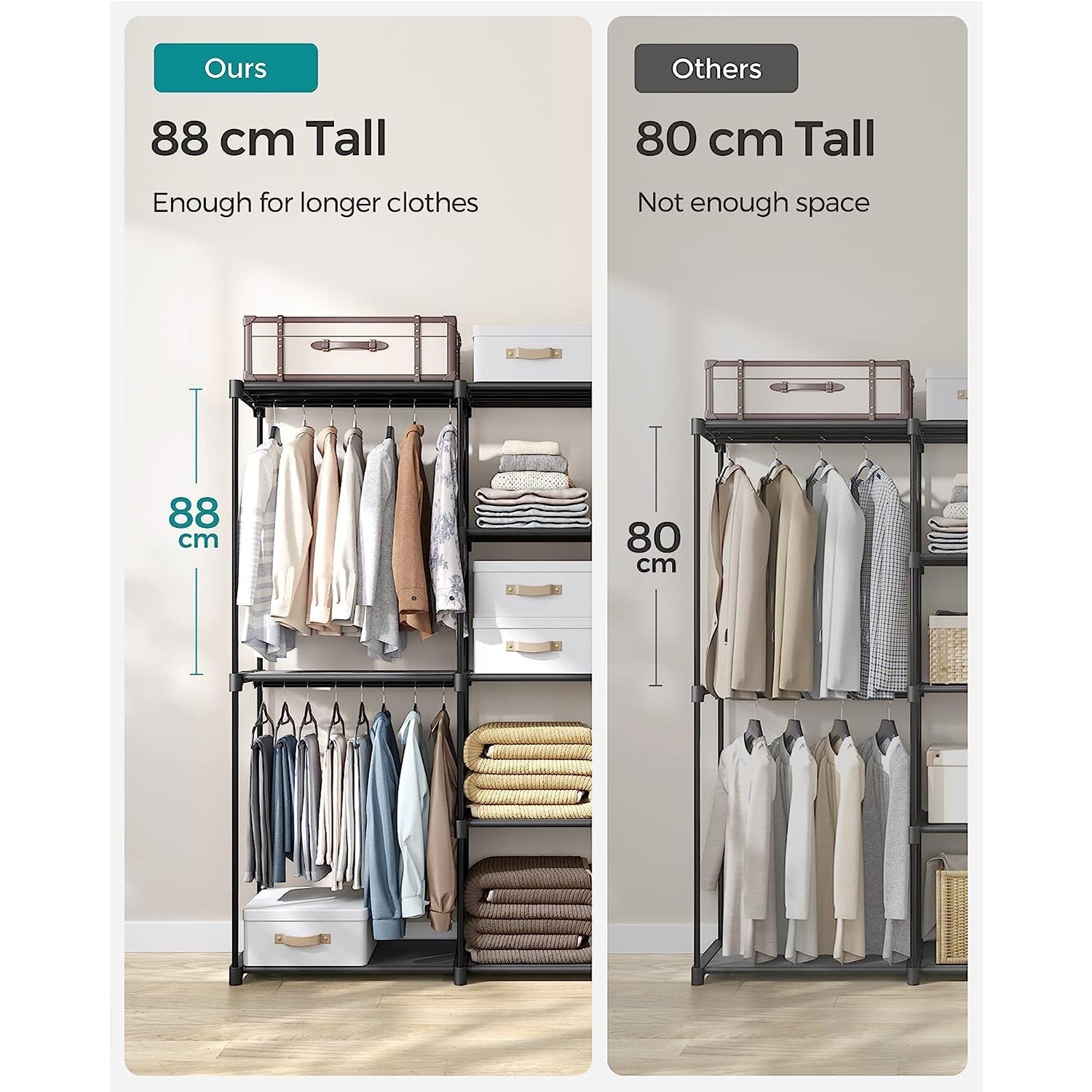 Portable Open Wardrobe - Fabric - Black - Freestanding with Clothes Rails and Shelves