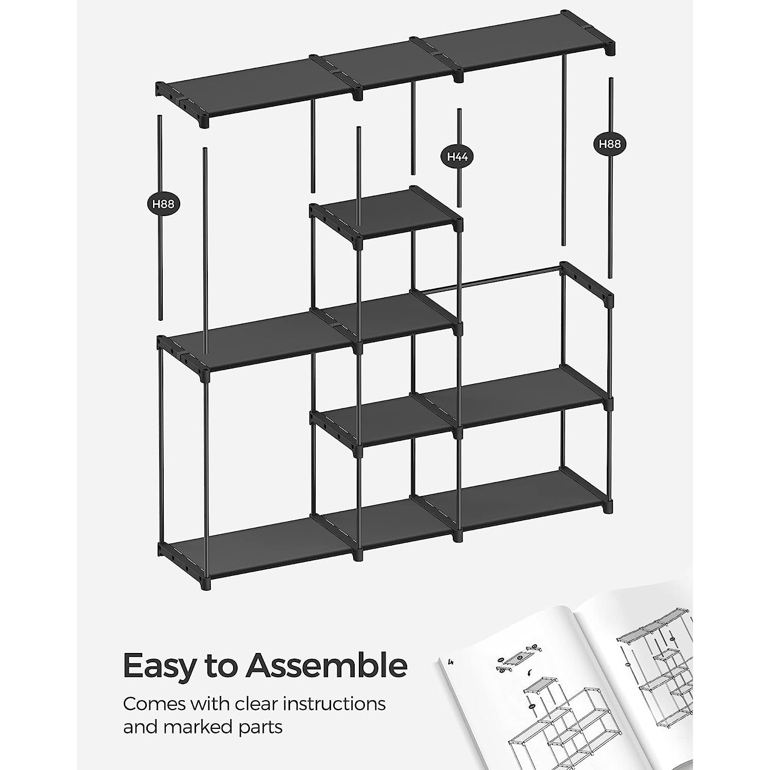 Portable Open Wardrobe - Fabric - Black - Freestanding with Clothes Rails and Shelves