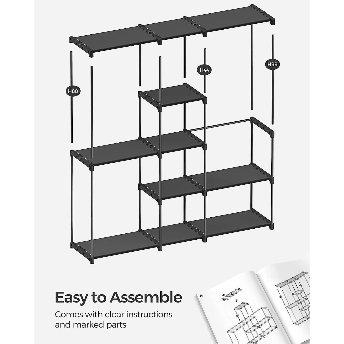 Portable Open Wardrobe - Fabric - Black - Freestanding with Clothes Rails and Shelves