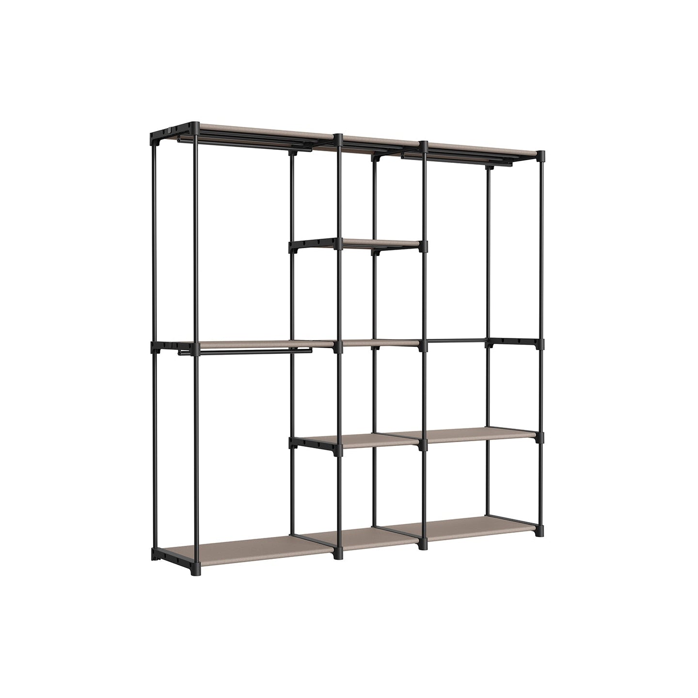 Freestanding Wardrobe - Fabric - Black - Portable Design with Clothes Rails and Shelves