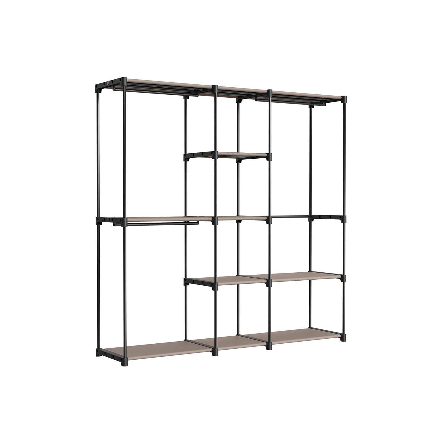Freestanding Wardrobe - Fabric - Black - Portable Design with Clothes Rails and Shelves