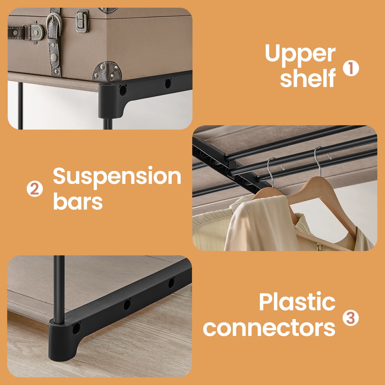 Portable Open Wardrobe - Metal - Black - Freestanding with Clothes Rails and Shelves for Bedroom