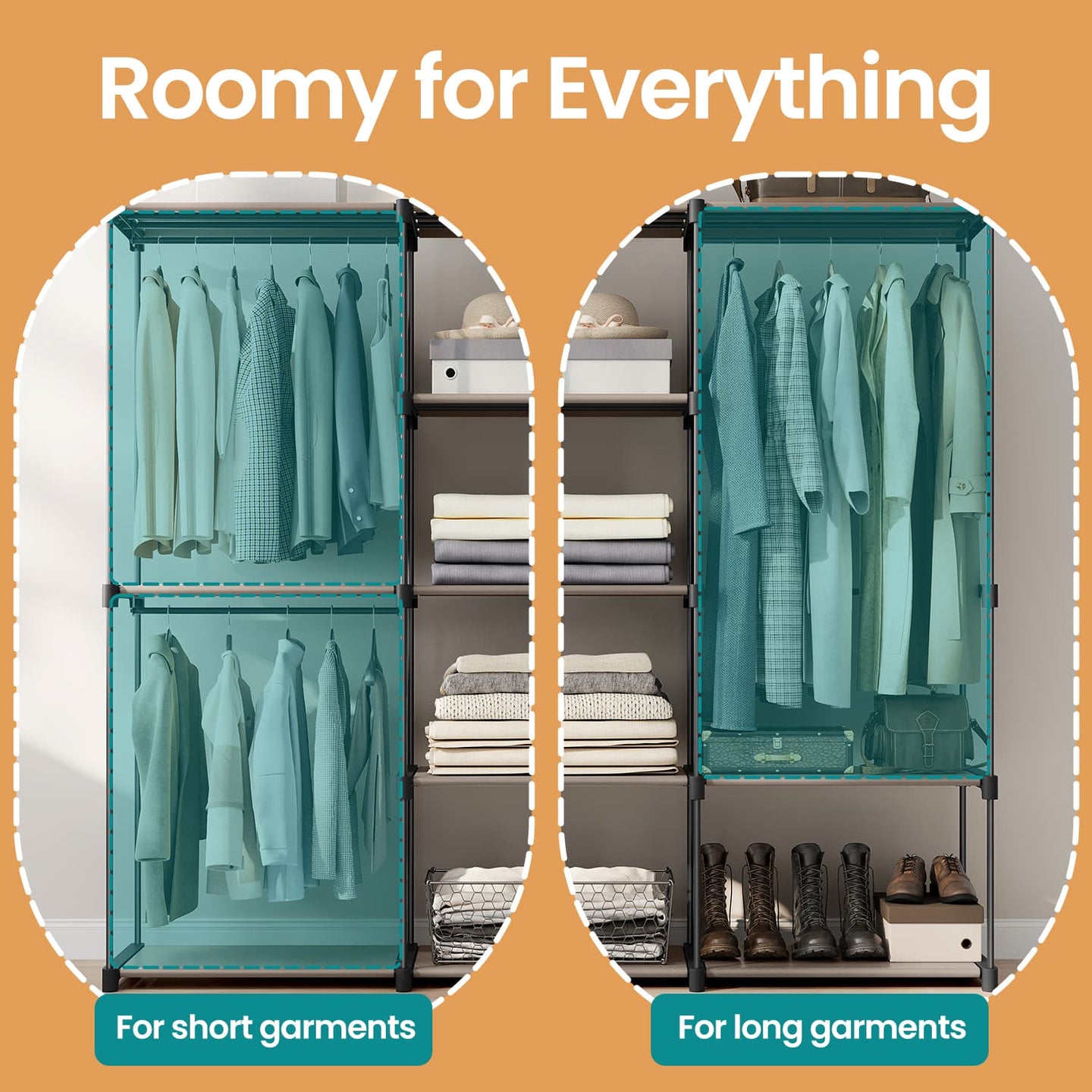 Portable Open Wardrobe - Metal - Black - Freestanding with Clothes Rails and Shelves for Bedroom