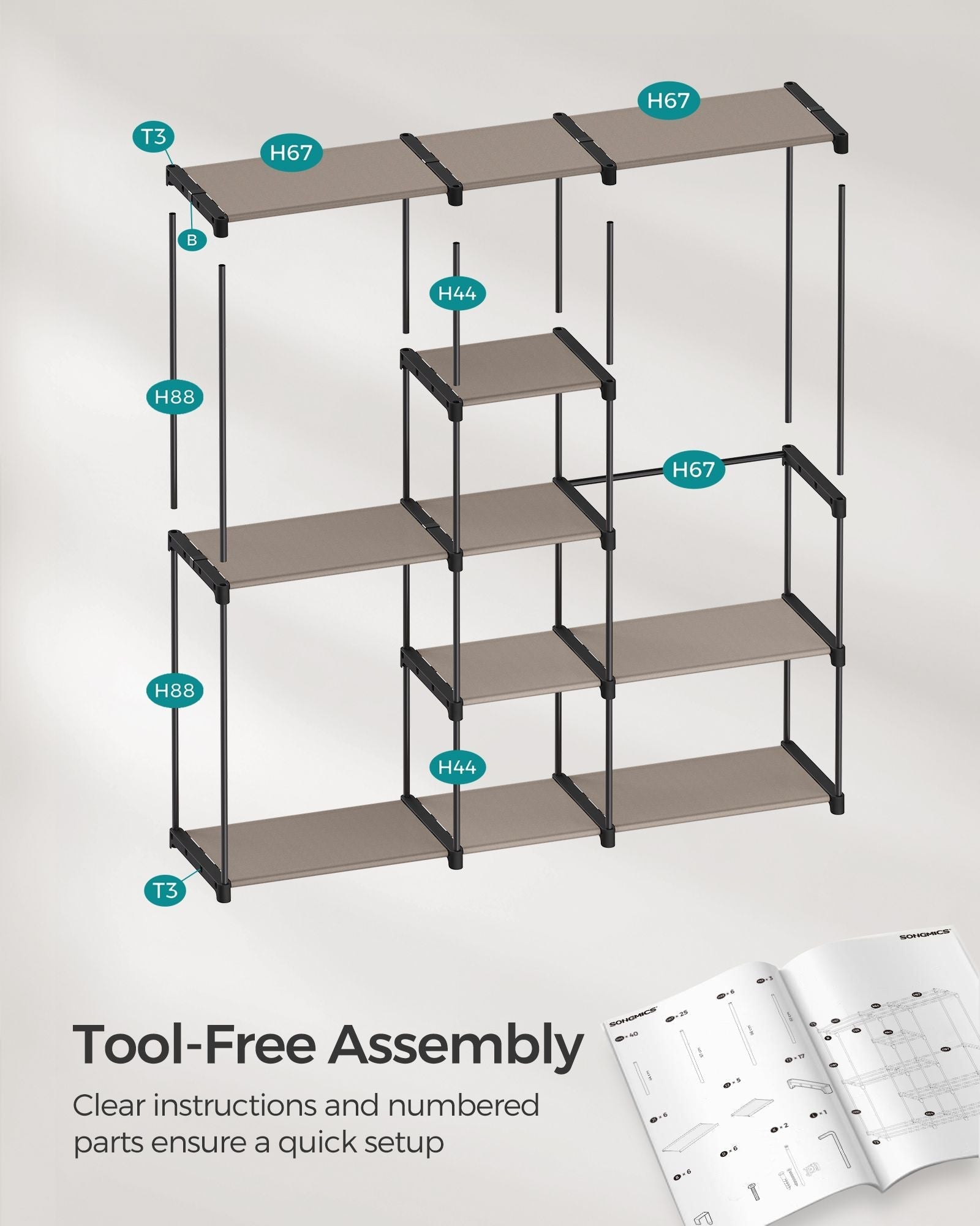 Freestanding Wardrobe - Fabric - Black - Portable Design with Clothes Rails and Shelves