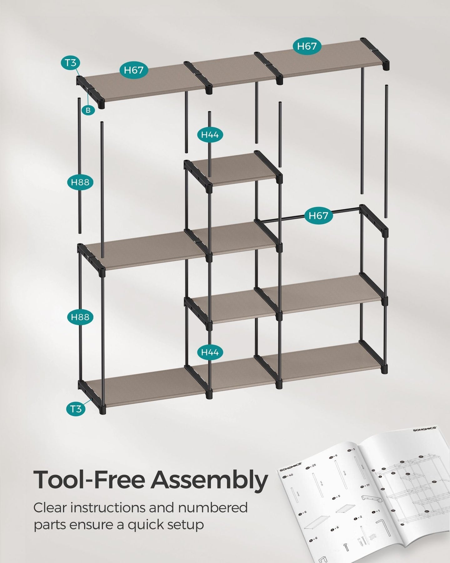 Freestanding Wardrobe - Fabric - Black - Portable Design with Clothes Rails and Shelves