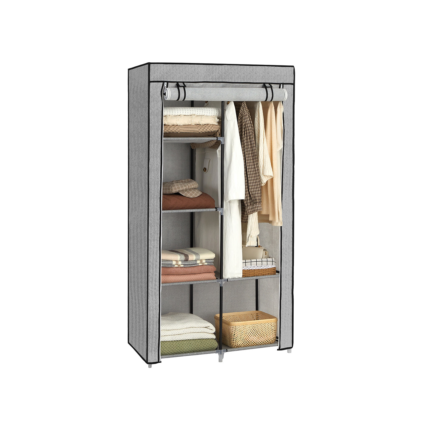 Portable Closet - Metal Frame - Grey - 6 Shelves & 2 Hanging Rails