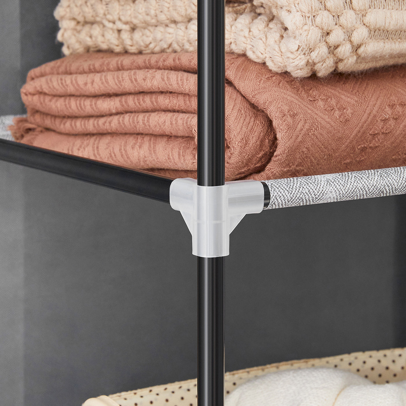 Portable Closet - Metal Frame - Grey - 6 Shelves & 2 Hanging Rails