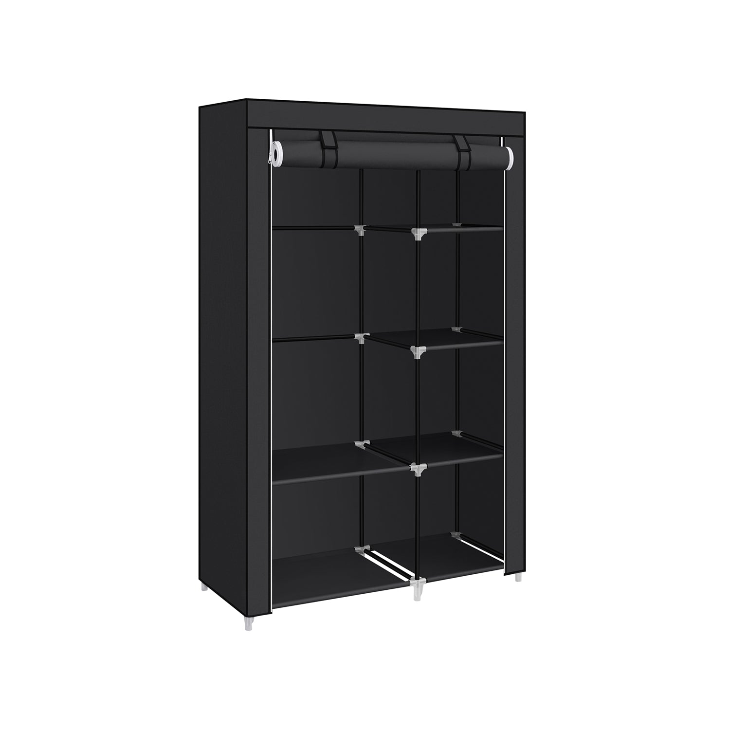 Portable Wardrobe - Non-Woven Fabric - Black - 6 Shelves and 1 Hanging Rail