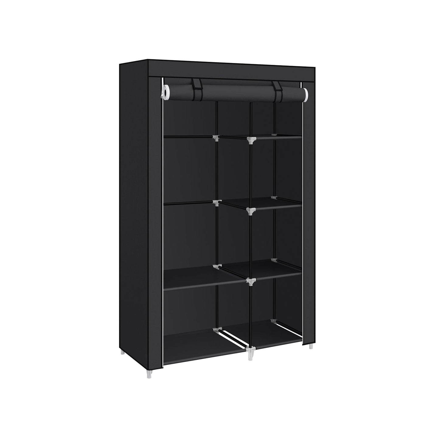 Portable Wardrobe - Non-Woven Fabric - Black - 6 Shelves and 1 Hanging Rail