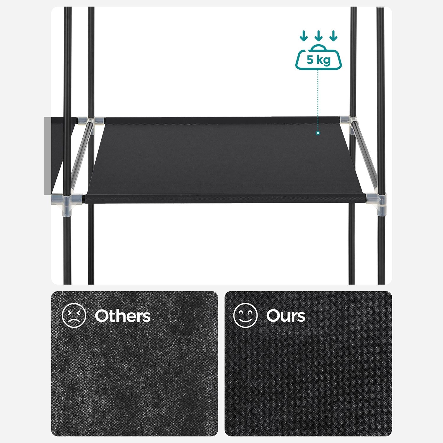 Portable Wardrobe - Non-Woven Fabric - Black - 6 Shelves and 1 Hanging Rail