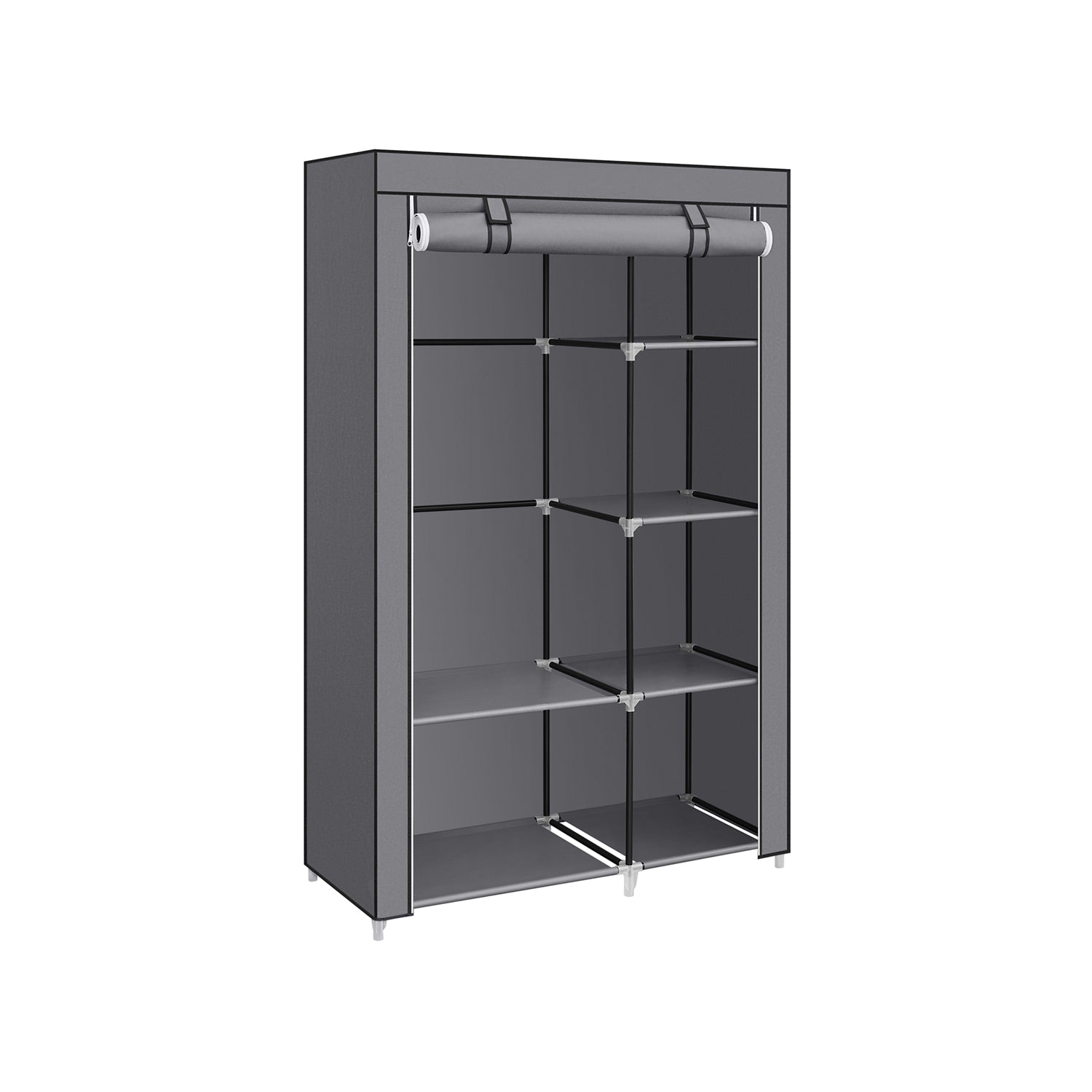 Portable Wardrobe - Non-Woven Fabric - Grey - 6 Shelves and Hanging Rail