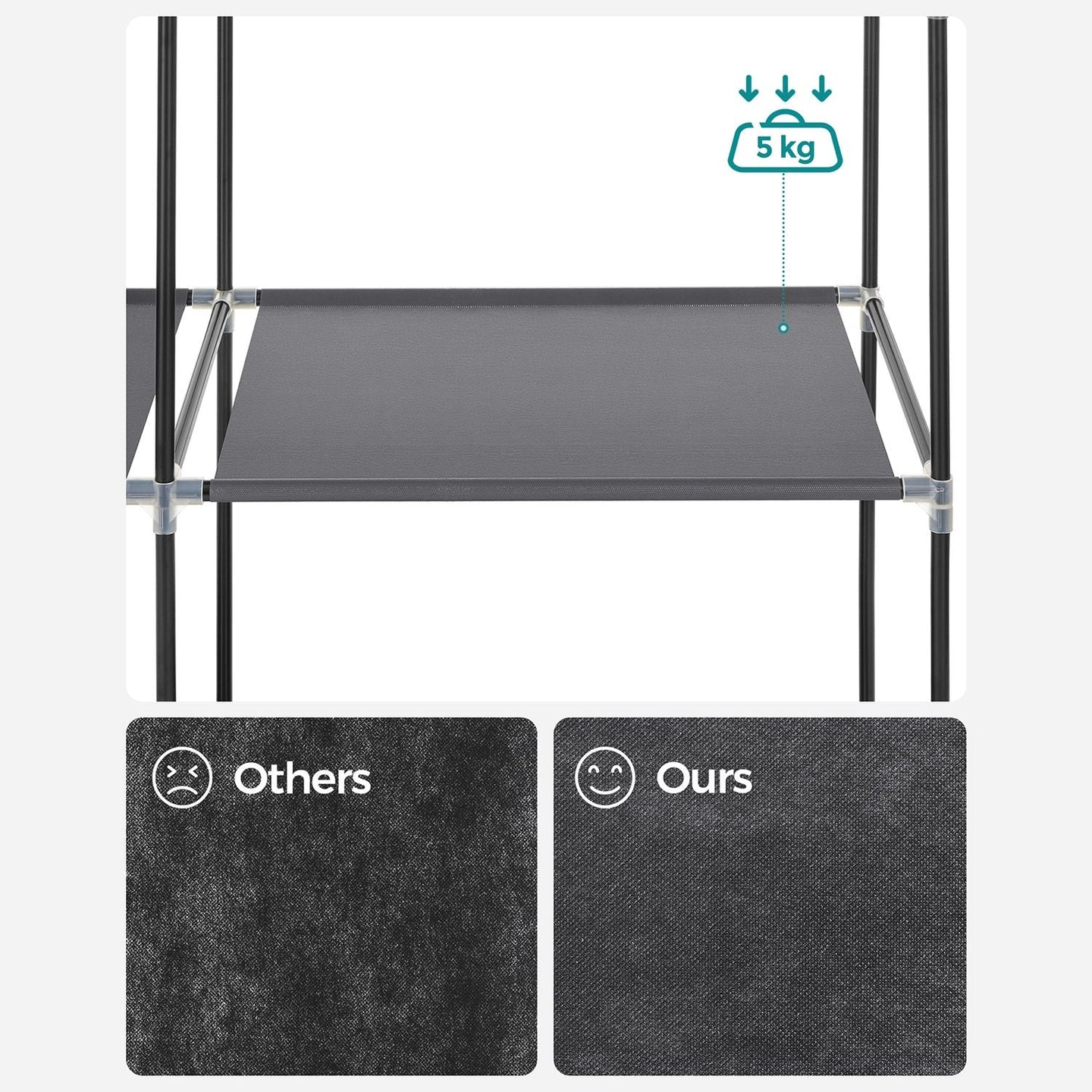 Portable Wardrobe - Non-Woven Fabric - Grey - 6 Shelves and Hanging Rail