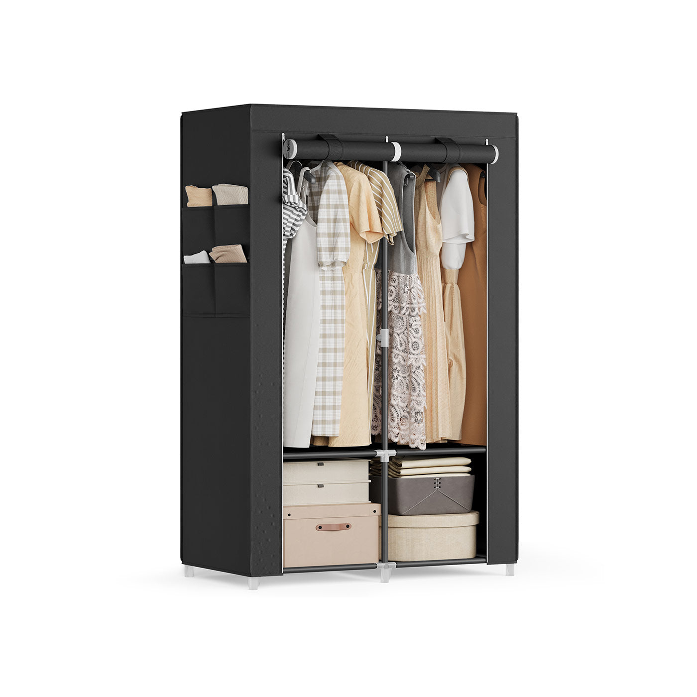 Portable Closet - Fabric - Ink Black - Large Capacity with 3 Hanging Rails and Shelves