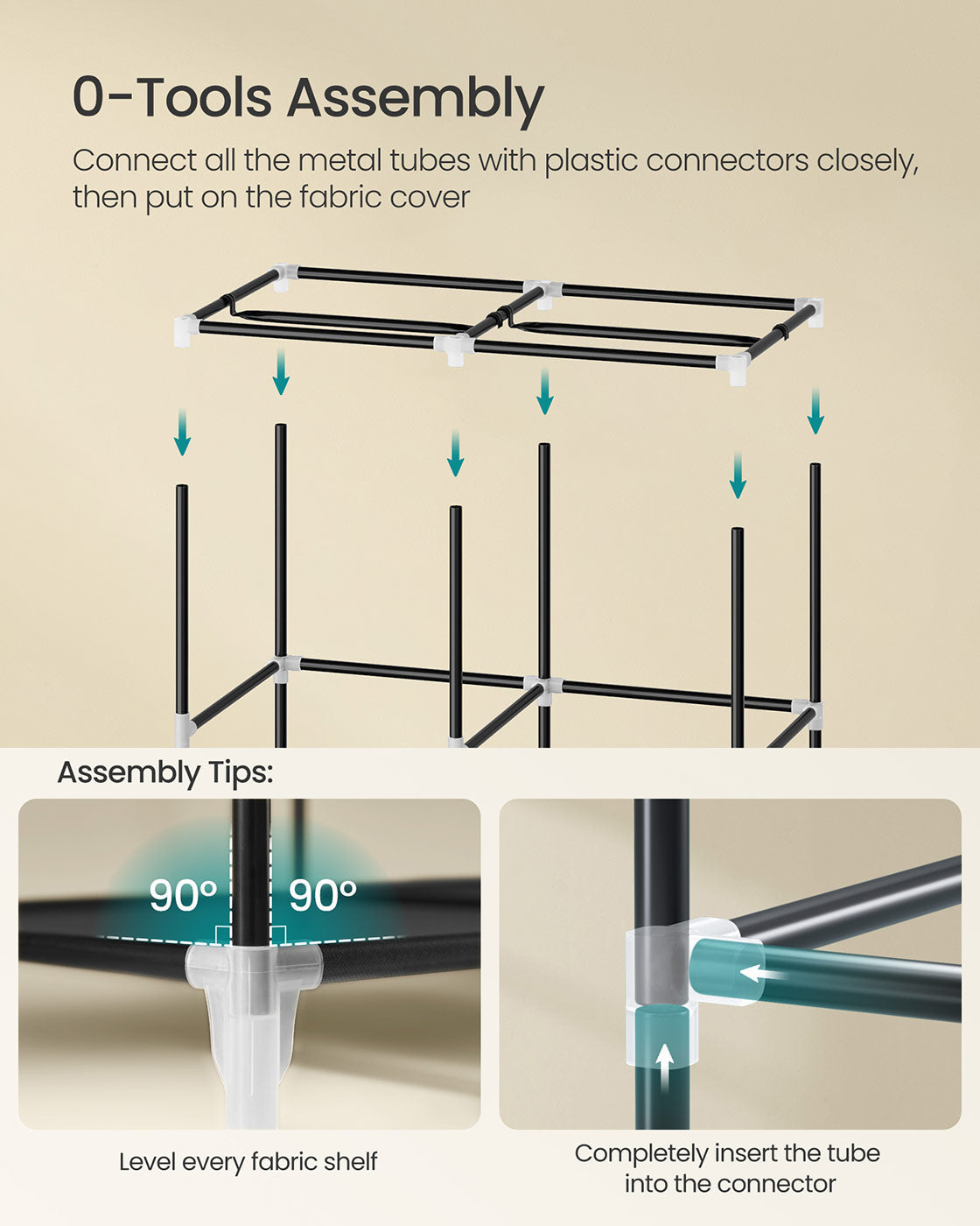 Portable Closet - Fabric - Ink Black - Large Capacity with 3 Hanging Rails and Shelves