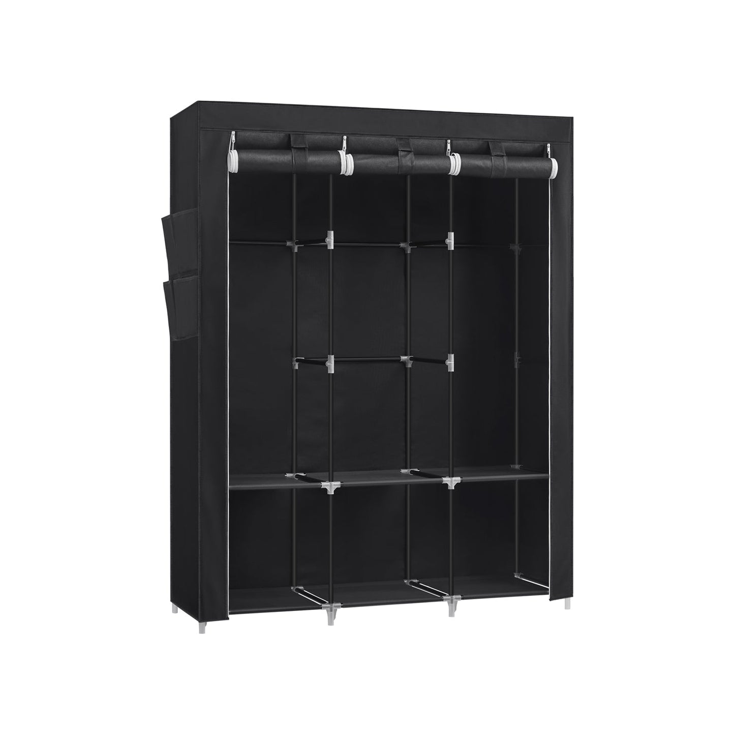 Portable Wardrobe - Fabric - Black - Large Capacity with 3 Hanging Rails and Shelves