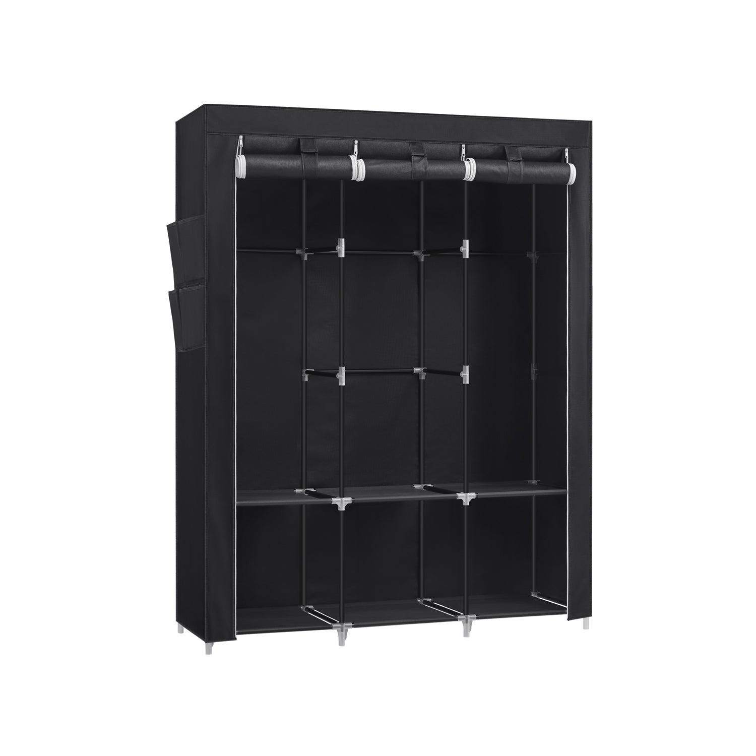 Portable Wardrobe - Fabric - Black - Large Capacity with 3 Hanging Rails and Shelves