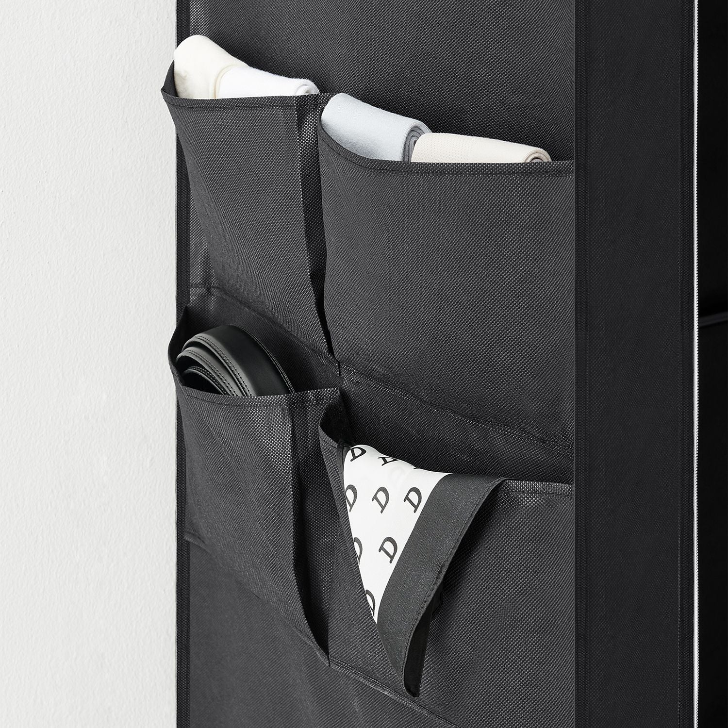 Portable Wardrobe - Fabric - Black - Large Capacity with 3 Hanging Rails and Shelves