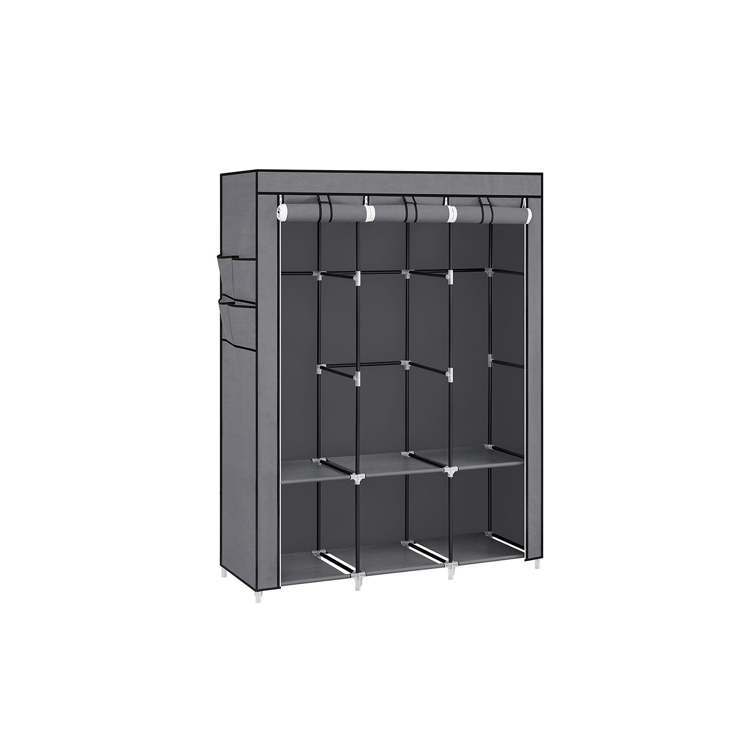 Portable Clothes Wardrobe - Fabric - Grey - Large Capacity with Cover and Multiple Storage Options