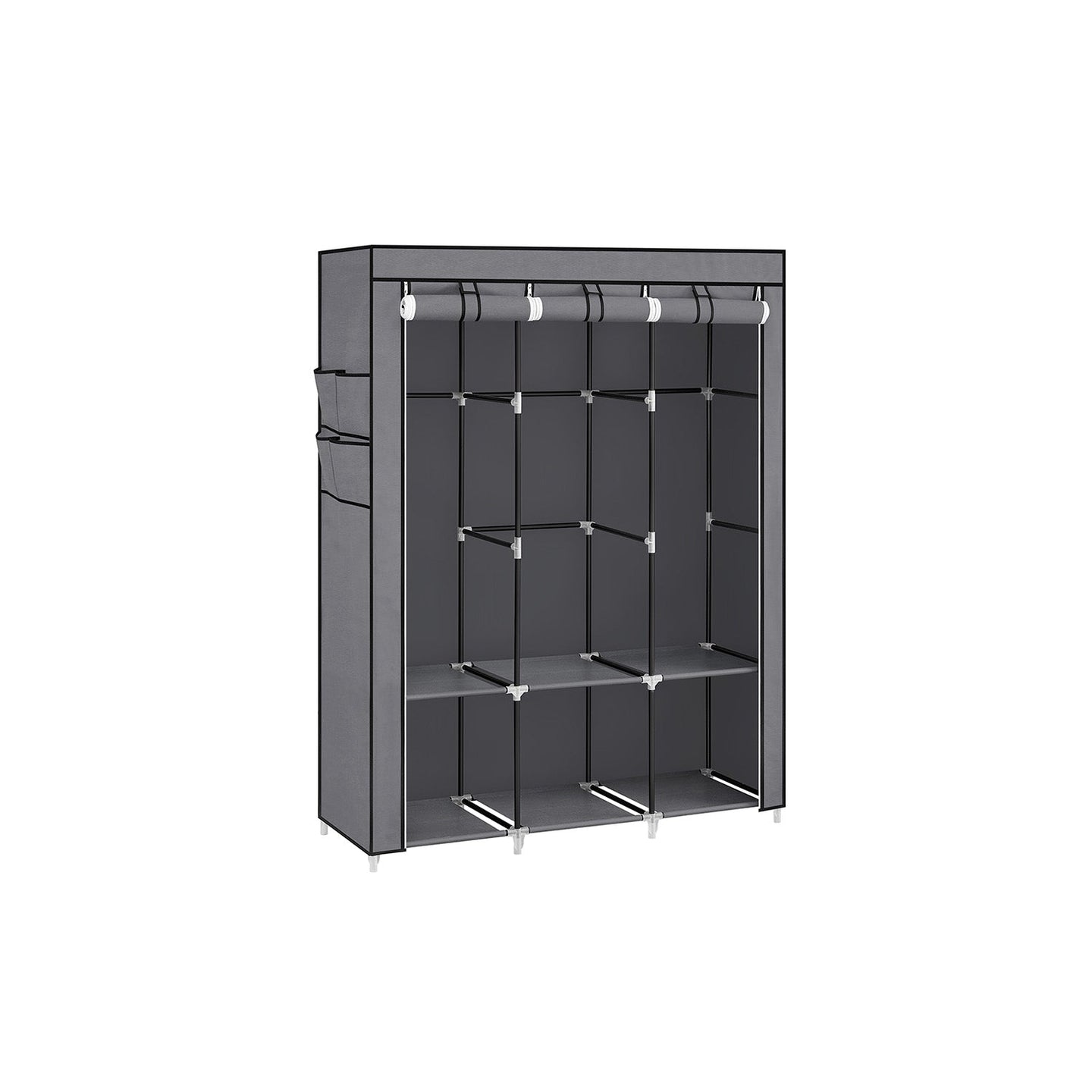Portable Clothes Wardrobe - Fabric - Grey - Large Capacity with Cover and Multiple Storage Options