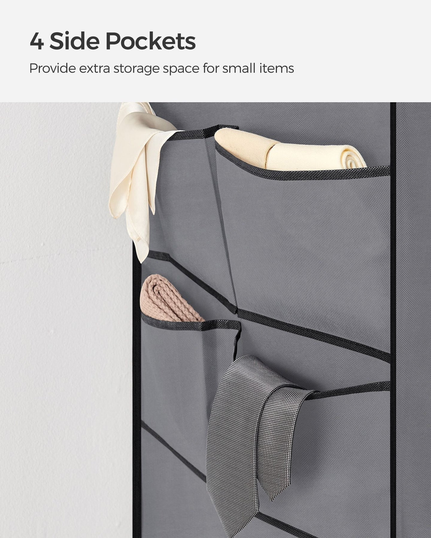 Portable Clothes Wardrobe - Fabric - Grey - Large Capacity with Cover and Multiple Storage Options