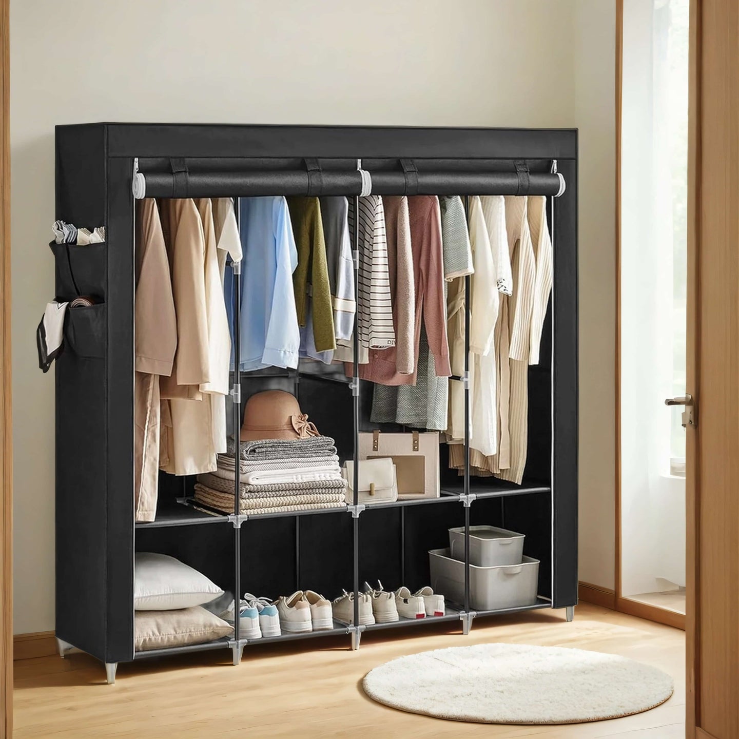 Portable Closet - Fabric - Grey - 4 Hanging Rods