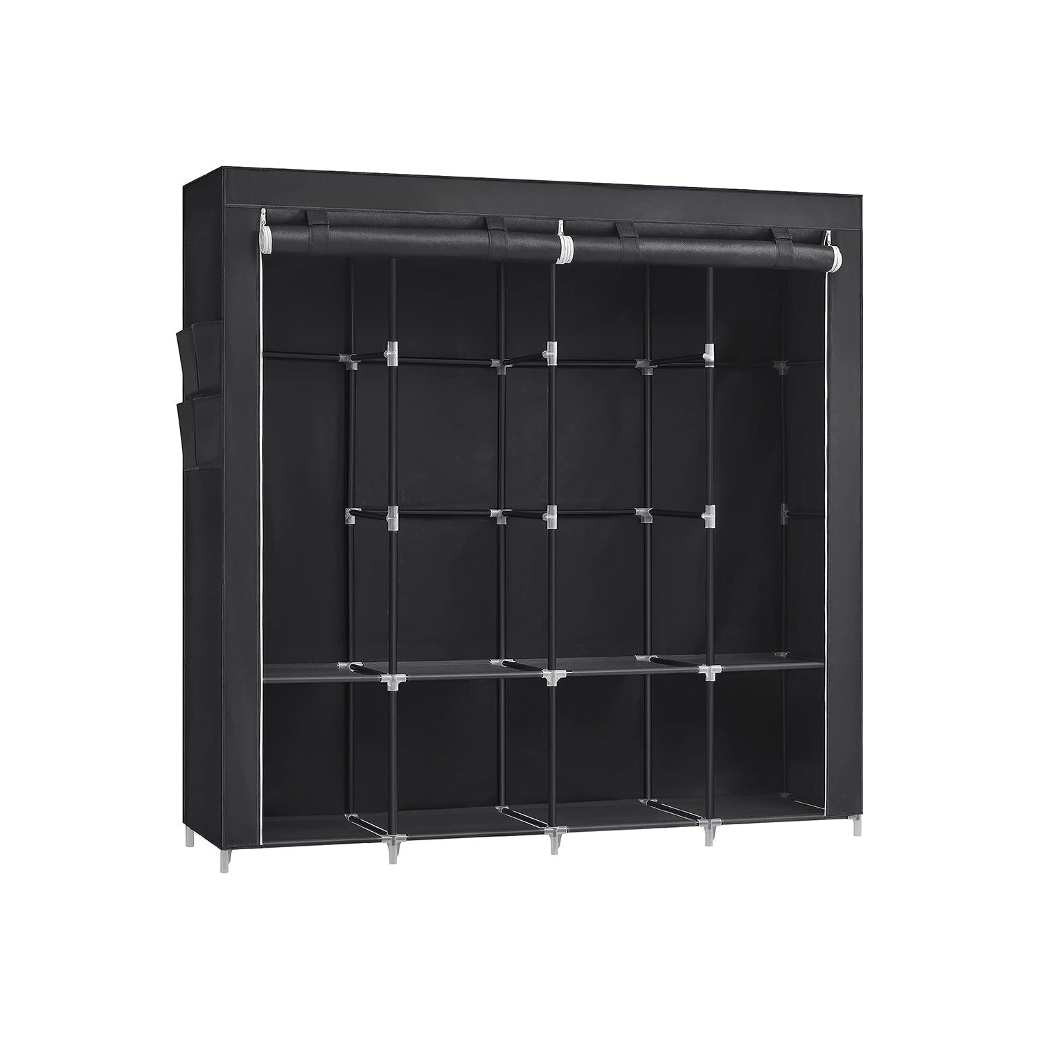 Portable Clothes Wardrobe - Fabric - Grey - Large Capacity with Shelves and Pockets