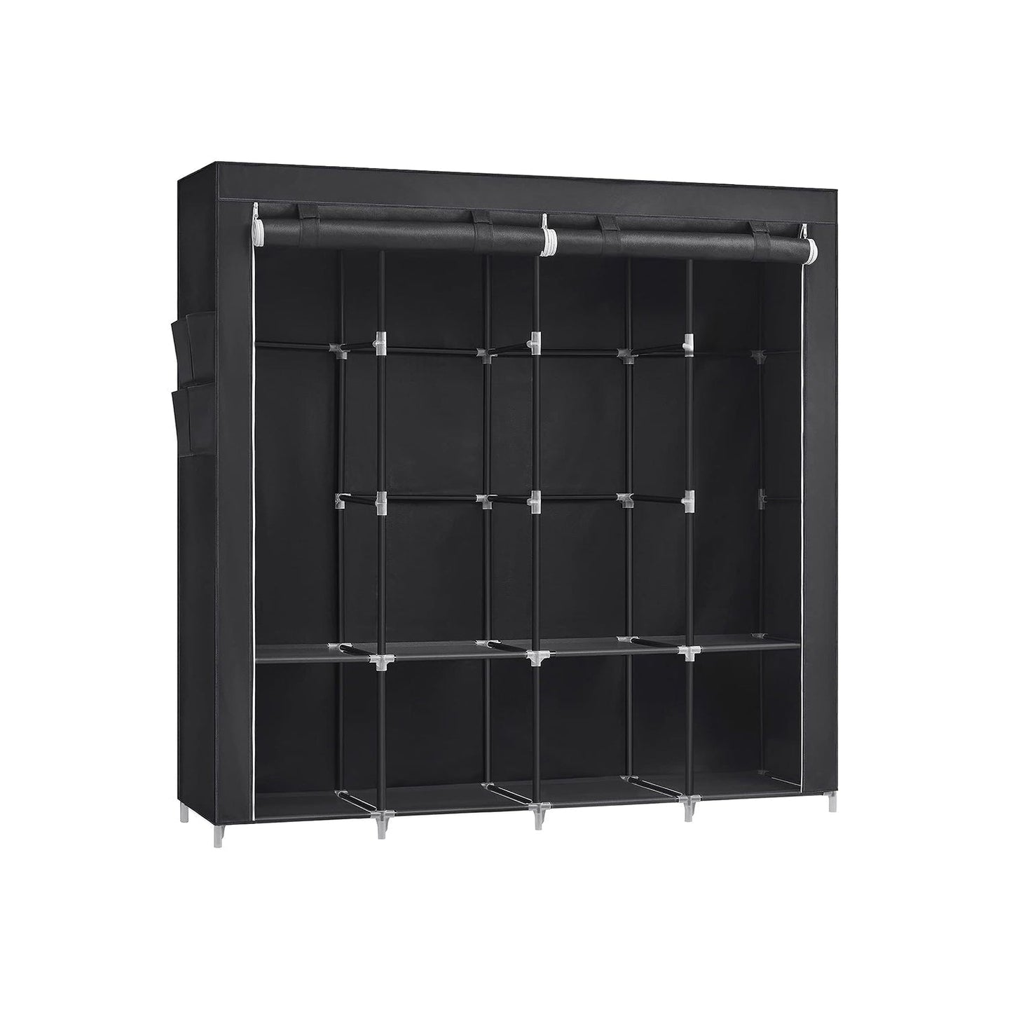 Portable Clothes Wardrobe - Fabric - Grey - Large Capacity with Shelves and Pockets