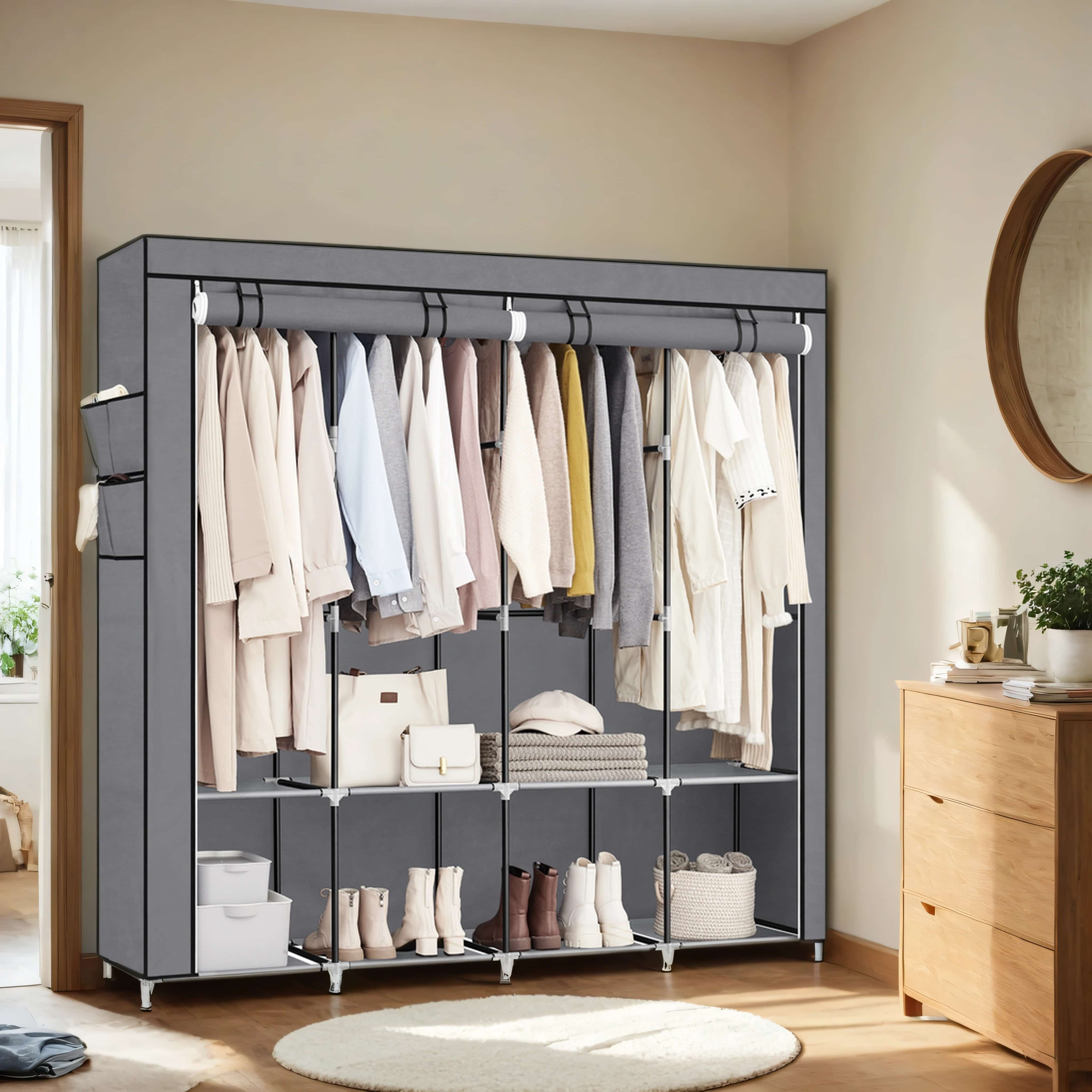 Portable Closet - Fabric - Grey - 4 Hanging Rods