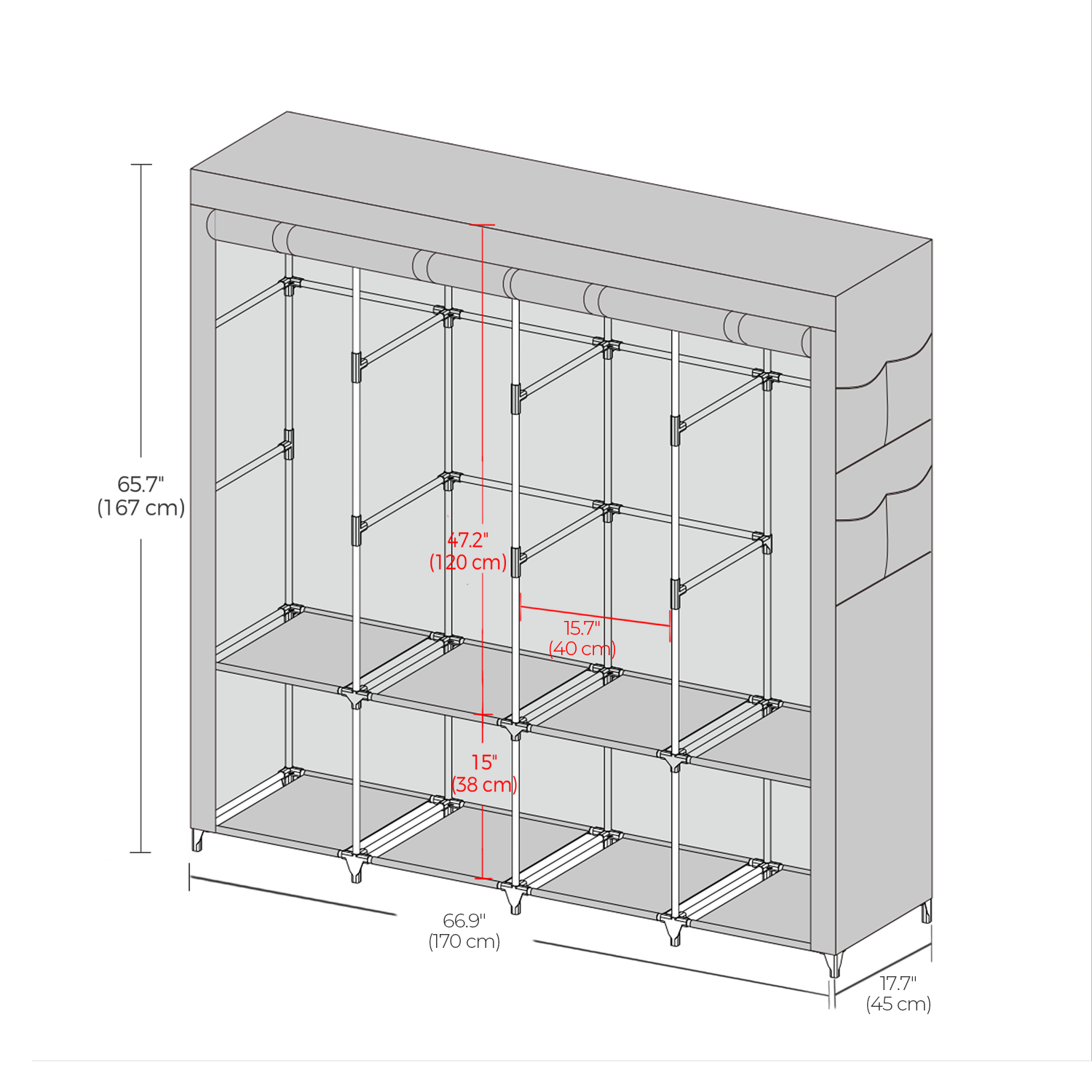 Portable Closet - Fabric - Grey - 4 Hanging Rods