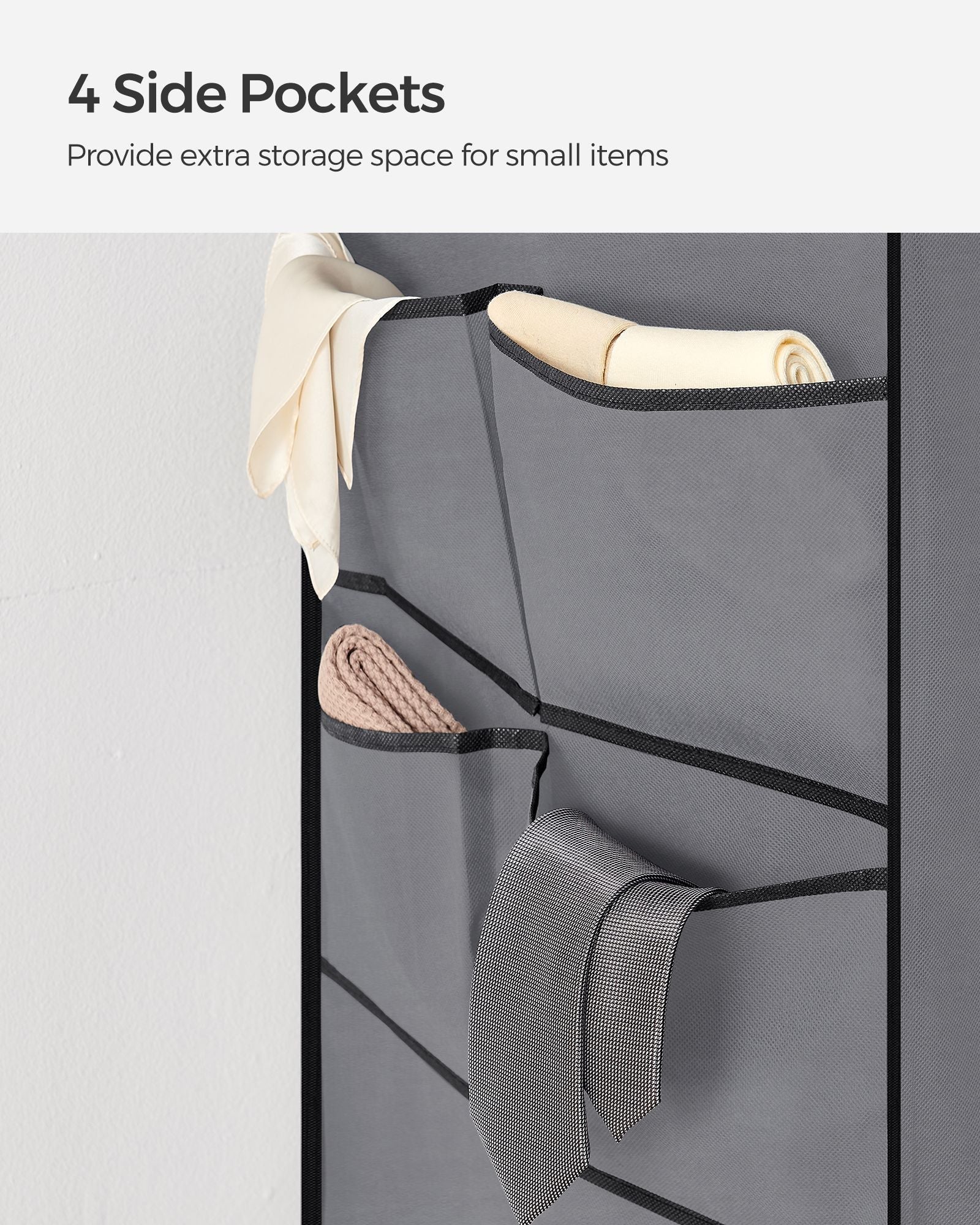 Portable Clothes Wardrobe - Fabric - Grey - Large Capacity with 4 Hanging Rails and Shelves