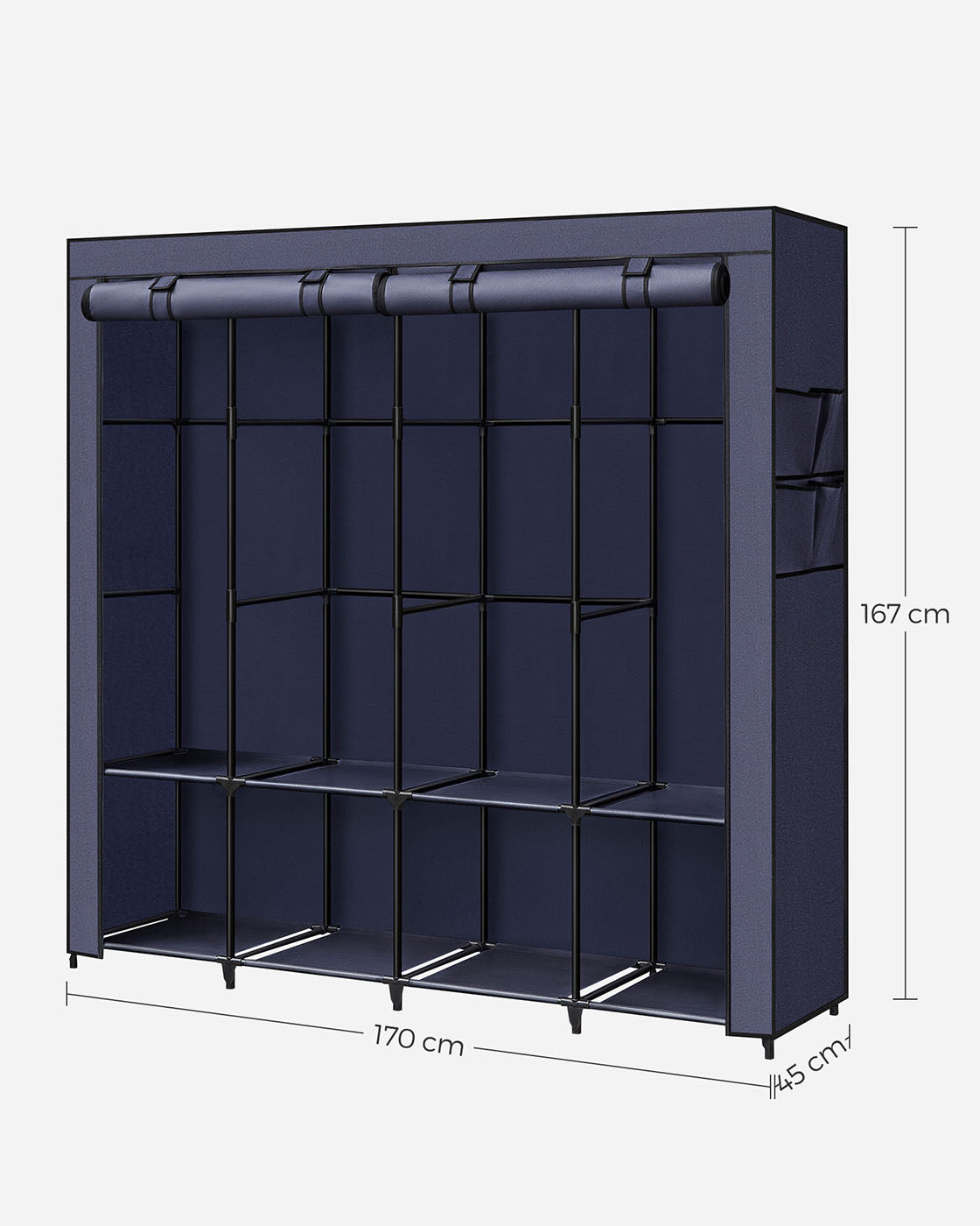 Portable Closet - Fabric - Dark Blue - Large Capacity with 4 Hanging Rails and Shelves