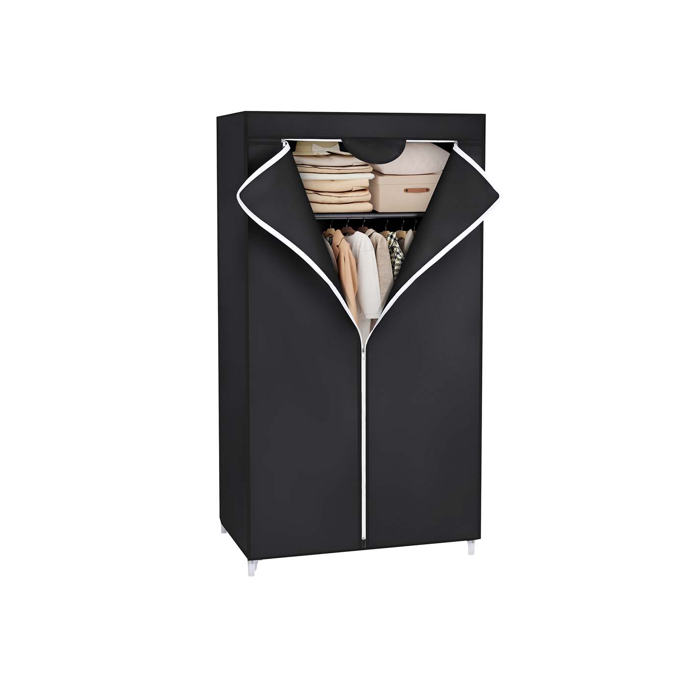 Canvas Hanging Rail Wardrobe - Fabric - Black - Includes Shelves and Storage Space