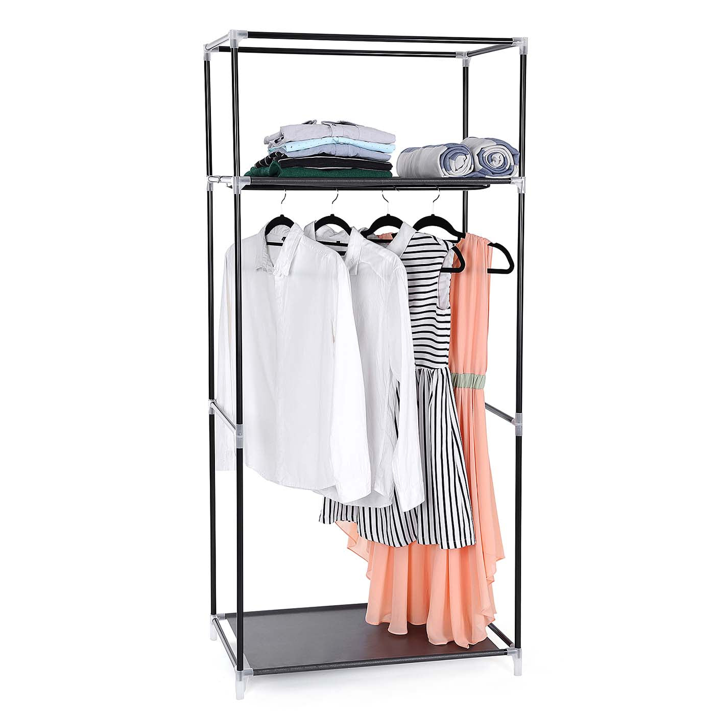 Canvas Hanging Rail Wardrobe - Fabric - Black - Includes Shelves and Storage Space