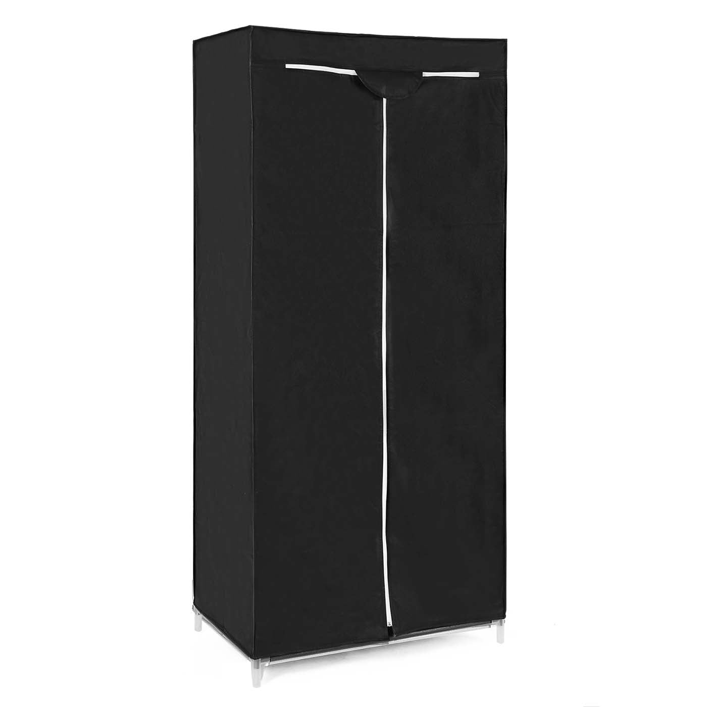 Canvas Hanging Rail Wardrobe - Fabric - Black - Includes Shelves and Storage Space
