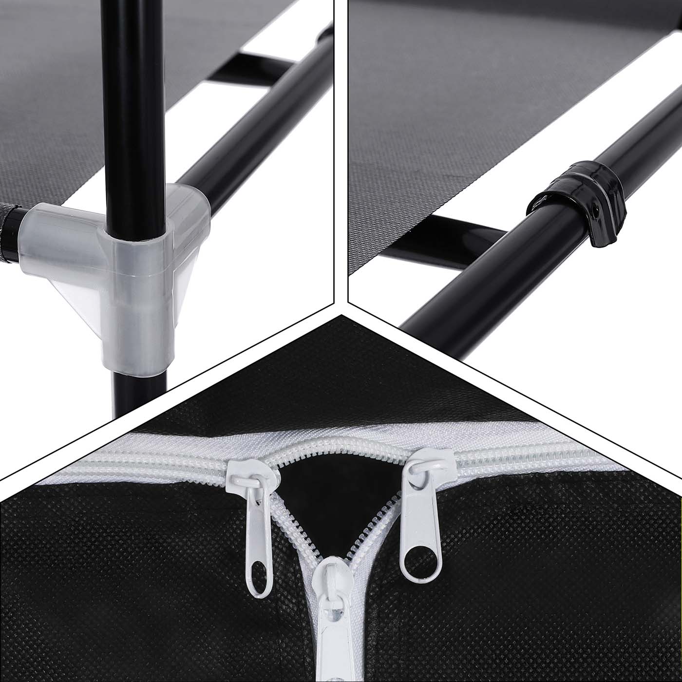 Canvas Hanging Rail Wardrobe - Fabric - Black - Includes Shelves and Storage Space