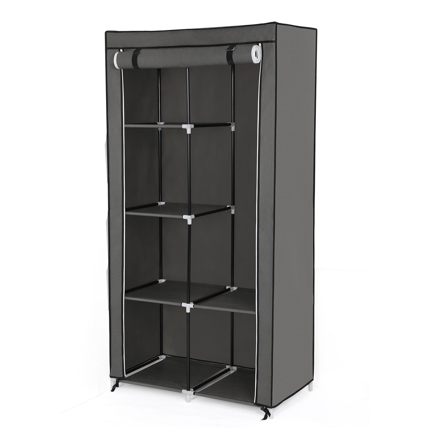 Adjustable Fabric Wardrobe - Canvas - Black - Double Hanging Rails with 7 Assembly Options