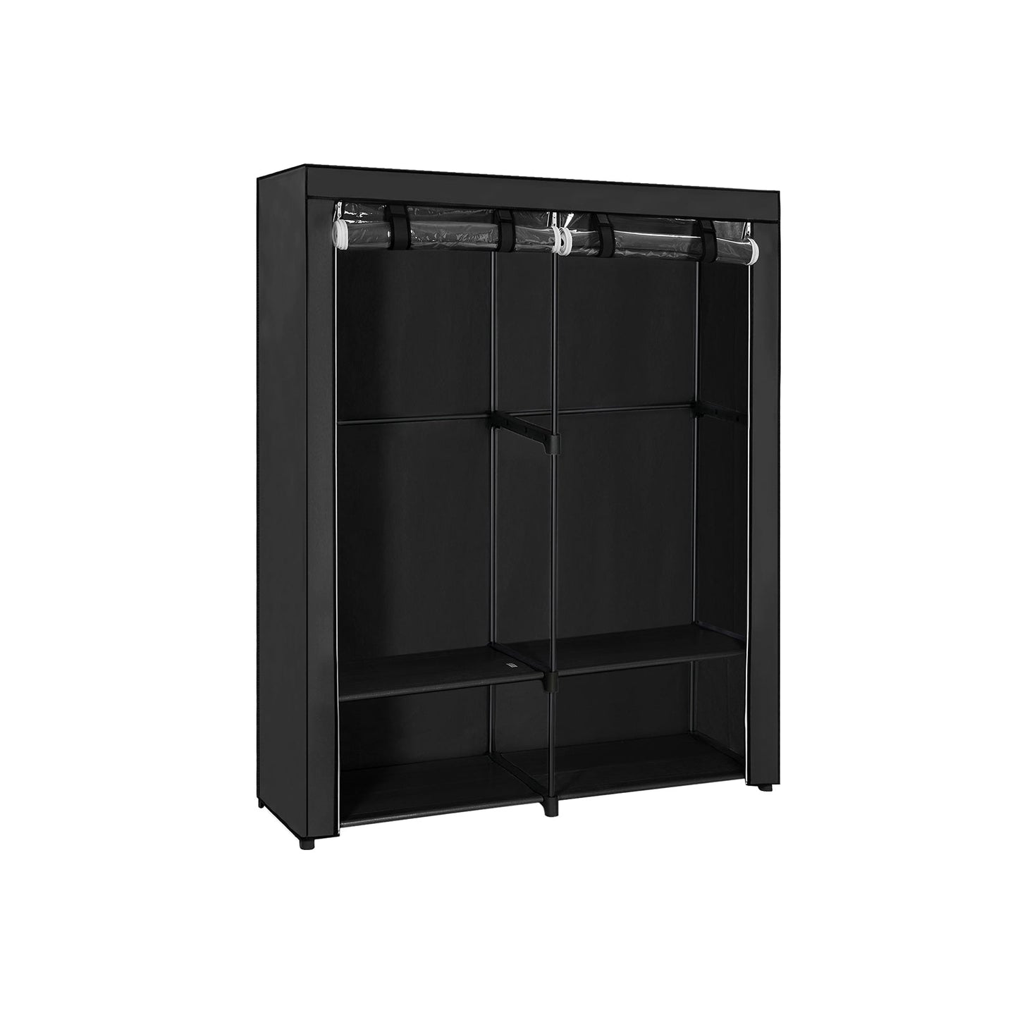Fabric Wardrobe - Non-Woven Fabric - Black - With Viewing Windows and Shelves