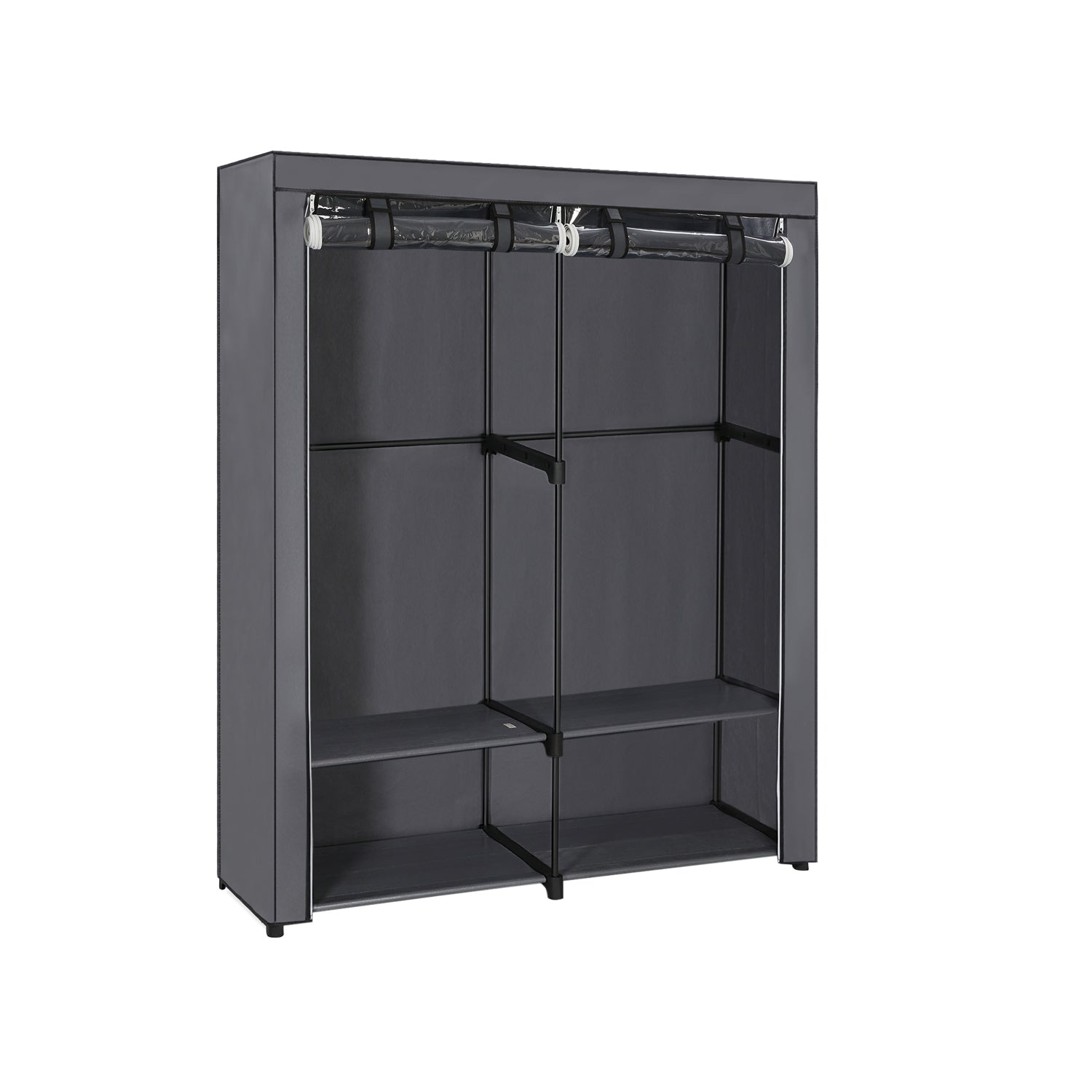 Fabric Wardrobe - Non-Woven Fabric - Black - Clothes Storage Organizer with Viewing Windows and Shelves
