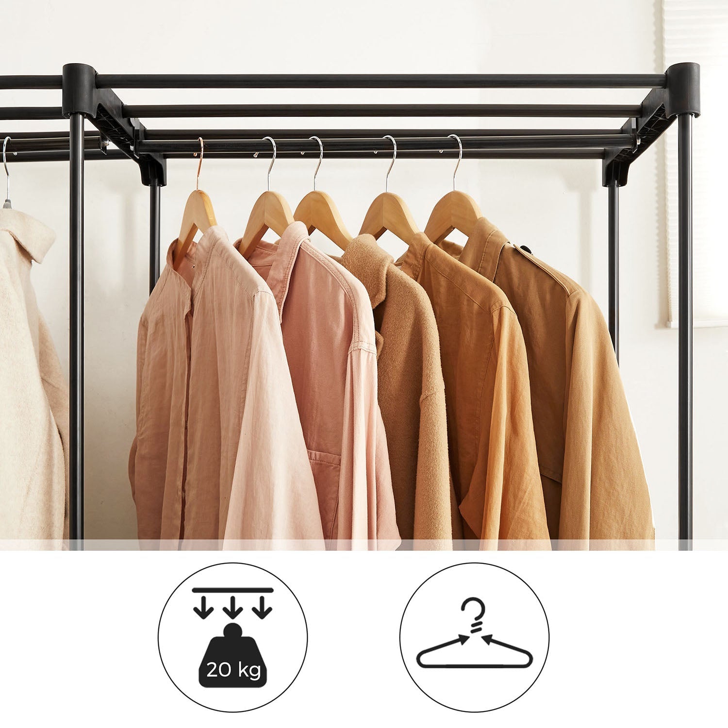 Fabric Wardrobe - Non-Woven Fabric - Black - Clothes Storage Organizer with Viewing Windows and Shelves