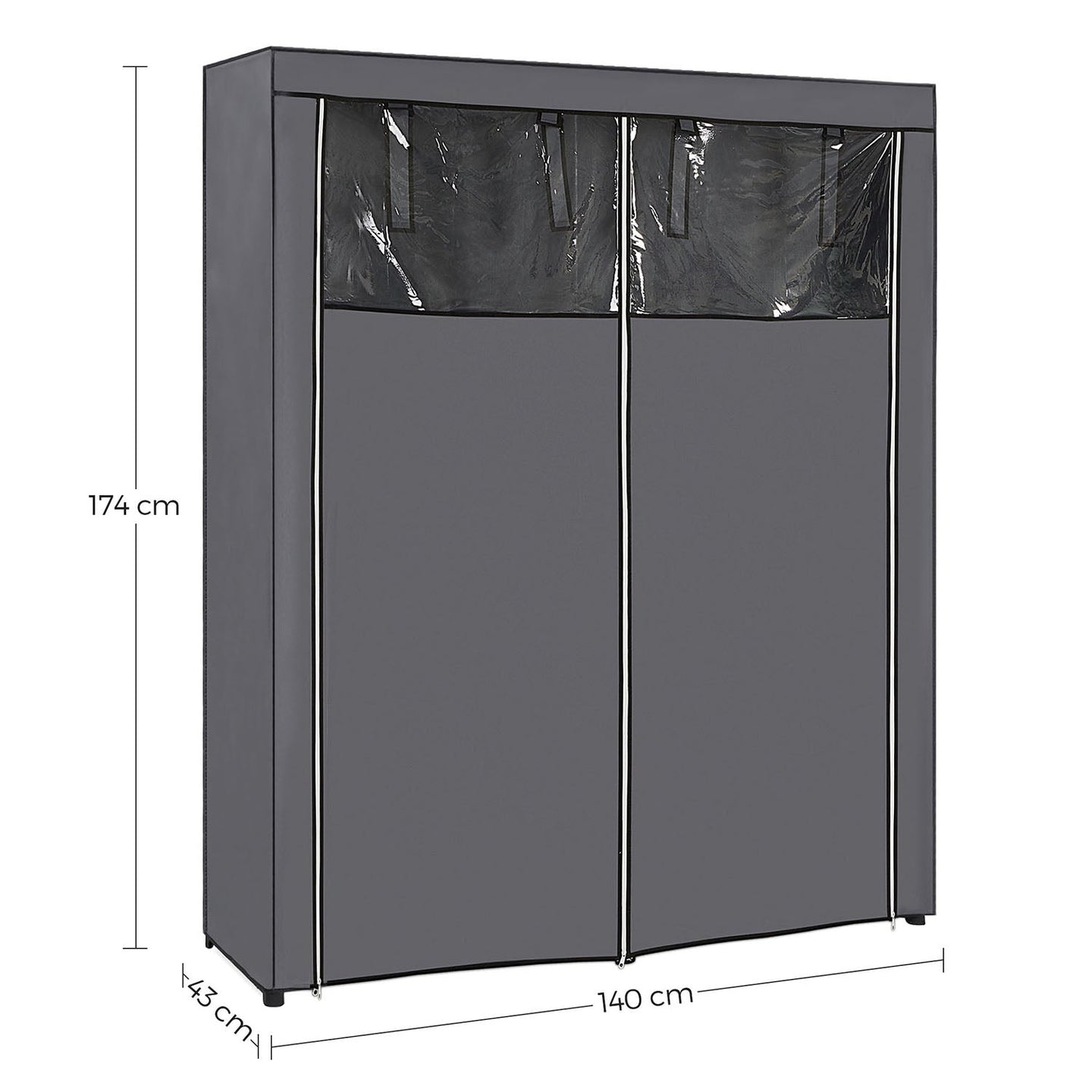 Fabric Wardrobe - Non-Woven Fabric - Black - Clothes Storage Organizer with Viewing Windows and Shelves
