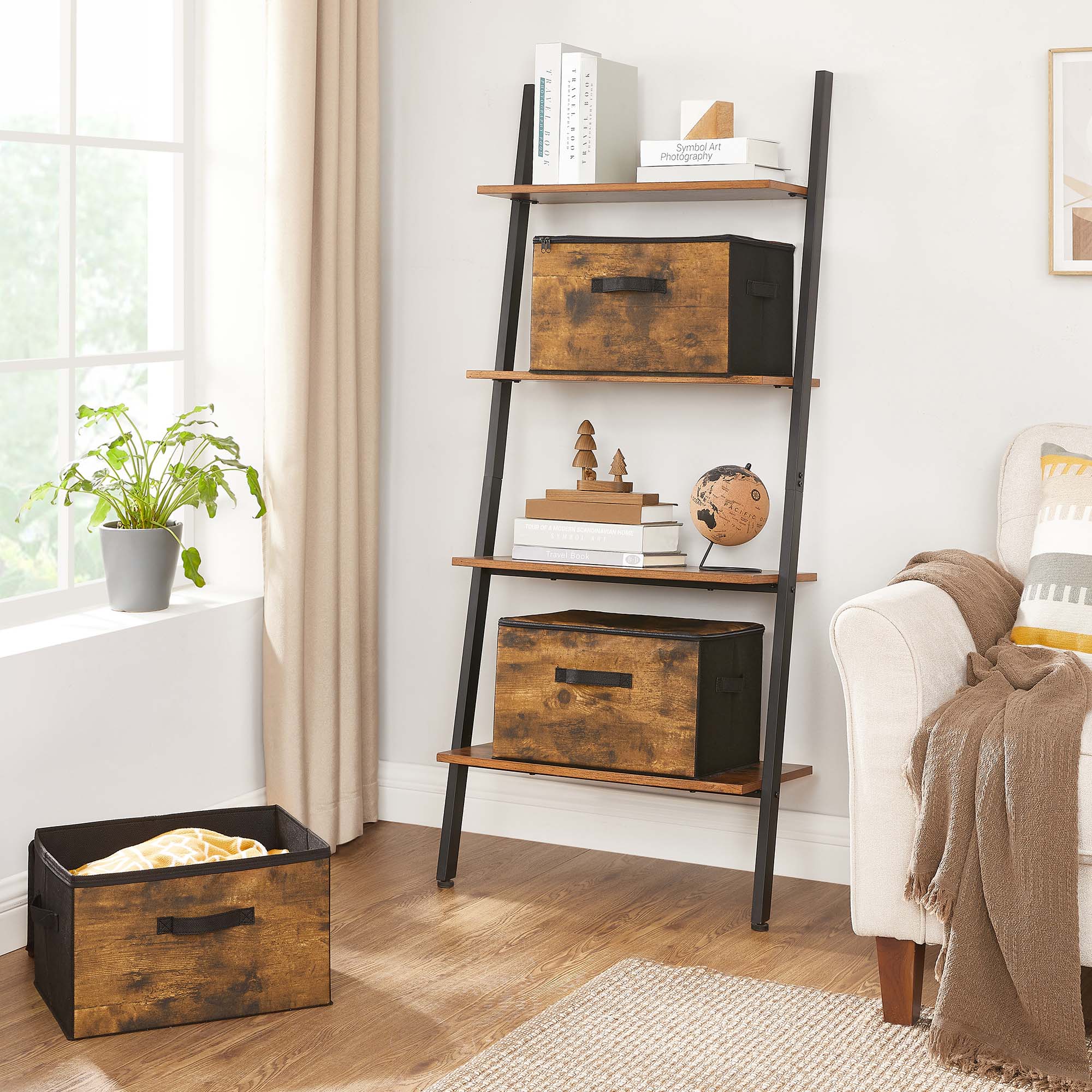 Set of 3 Foldable Storage Boxes - Non-Woven Fabric - Brown - with Lids and Handles