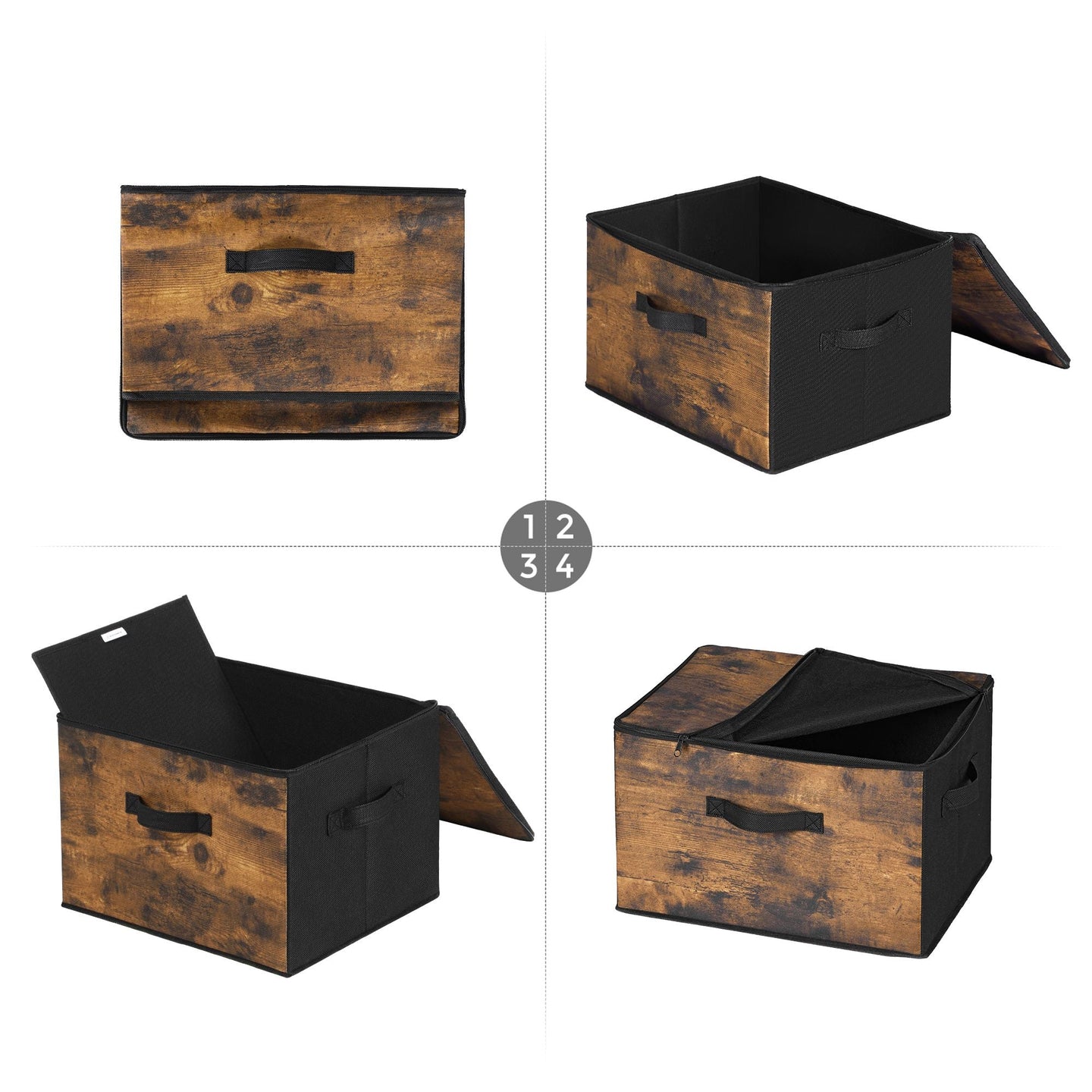 Set of 3 Foldable Storage Boxes - Non-Woven Fabric - Brown - with Lids and Handles
