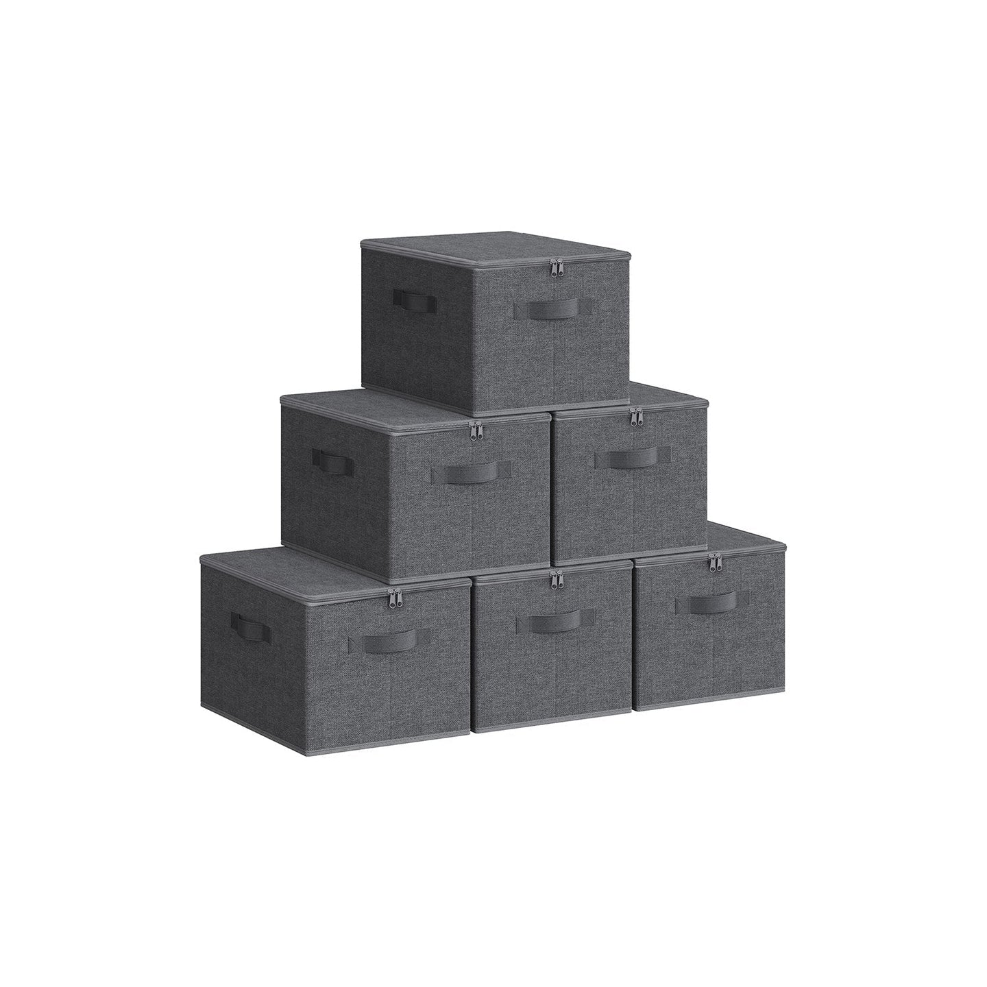 Set of 6 Foldable Storage Organizer Boxes - Non-Woven Fabric - Slate Grey - With Lids and Handles