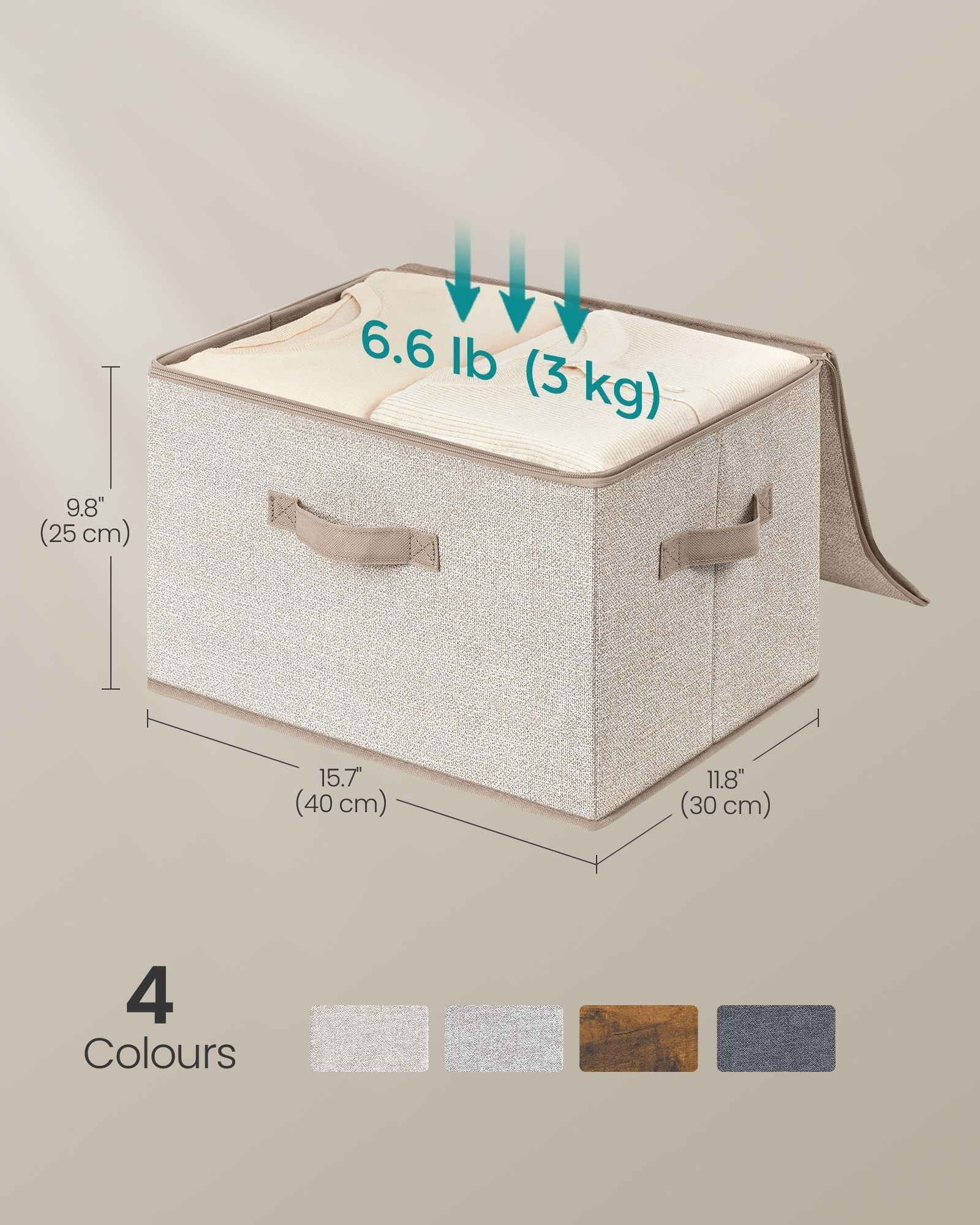 Set of 6 Foldable Storage Boxes - Non-Woven Fabric - Rustic Brown - With Lids and Handles