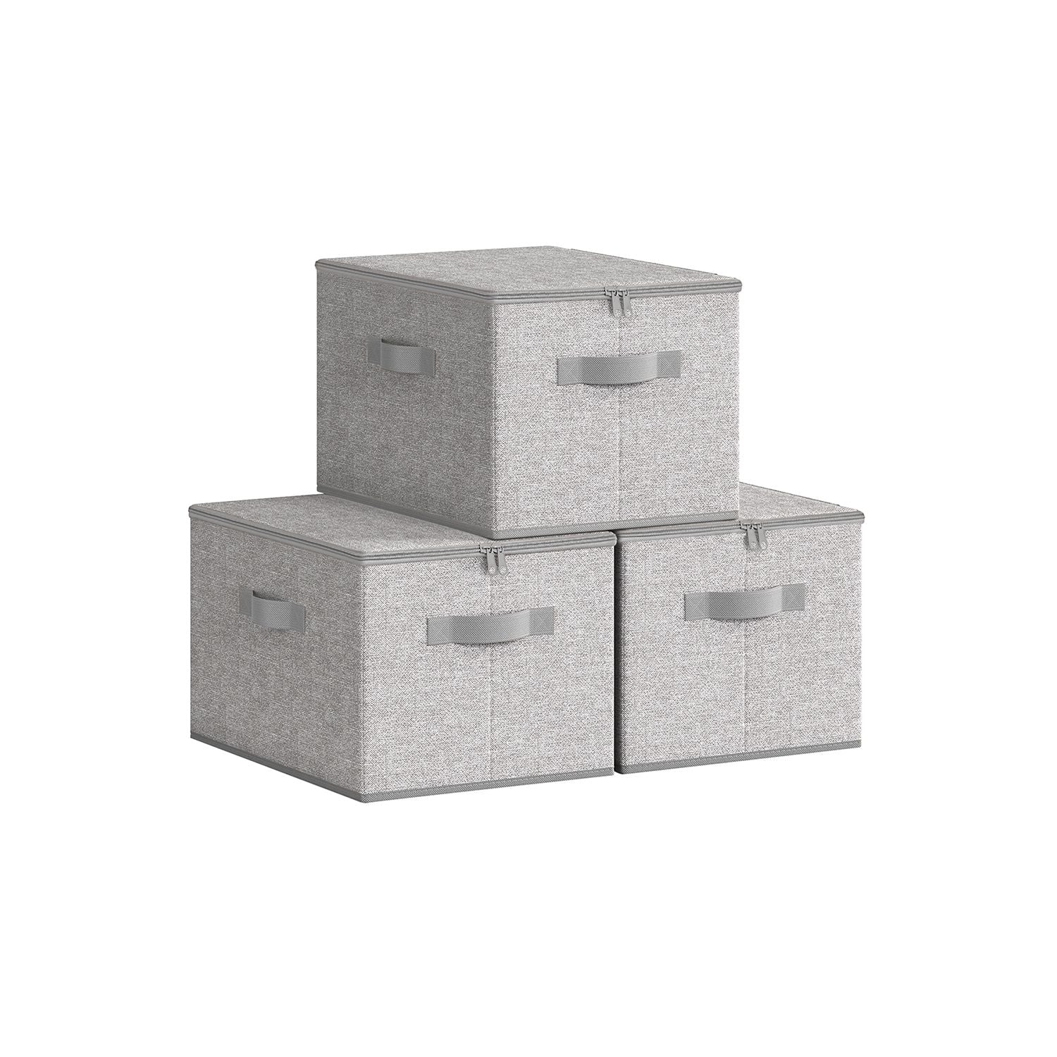 Set of 3 Foldable Storage Bins - Non-Woven Fabric - Slate Grey - With Lids and Handles