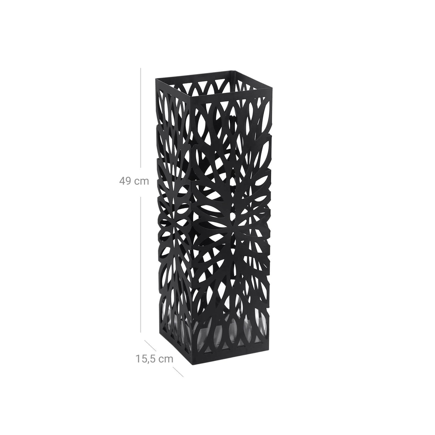 Umbrella Stand - Metal - Black - Free Standing with Drip Tray and Hooks