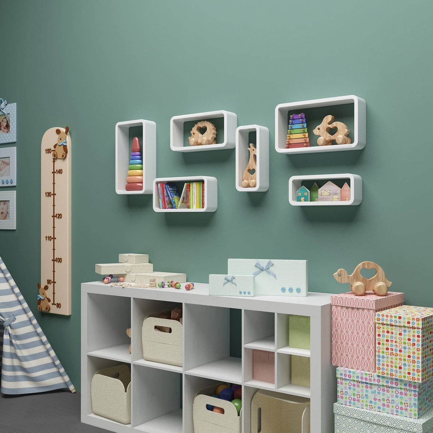 Rectangular Wall Shelves - Wood - White - Set of 3 Floating Shelves with 15 kg Weight Capacity
